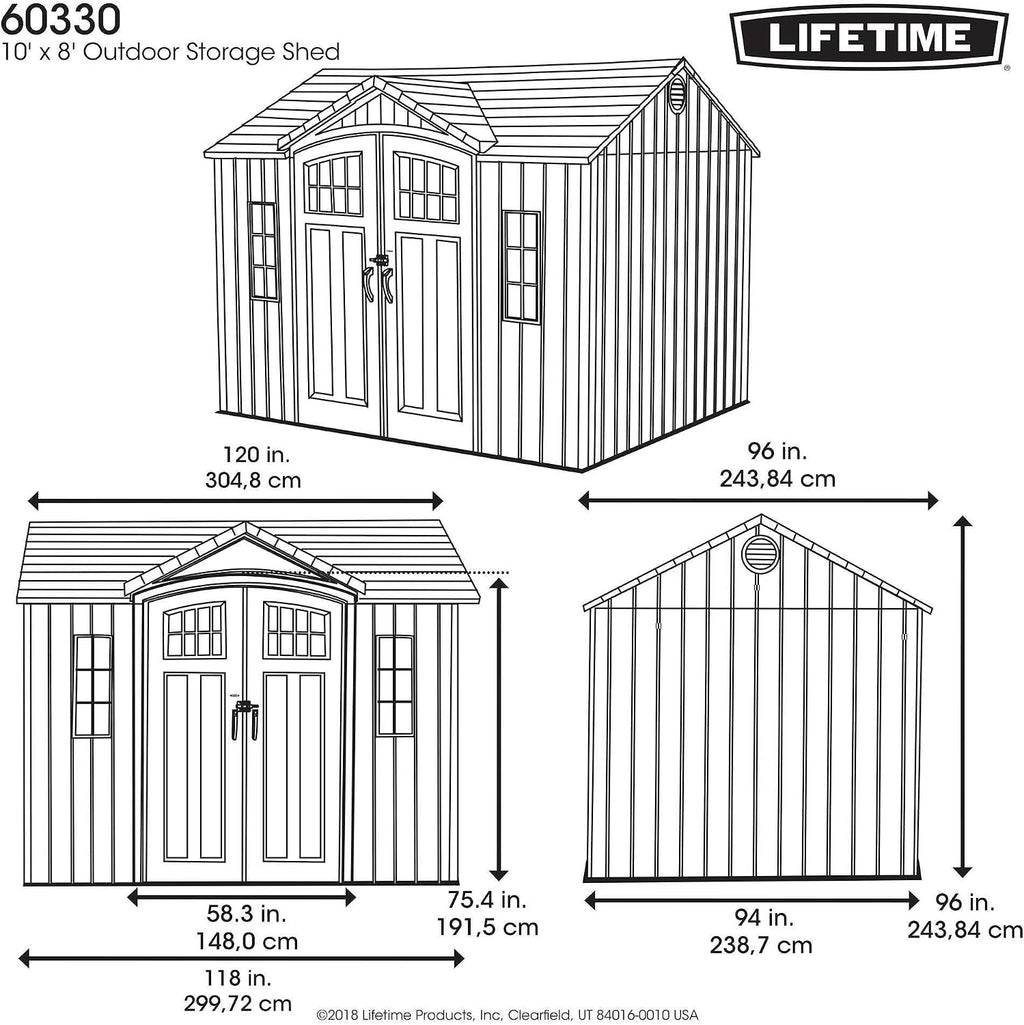 Lifetime 10 ft x 8 ft Outdoor Storage Shed – Heavy-Duty Resin Backyard Shed with Skylights, Windows, Steel-Reinforced Textured Walls