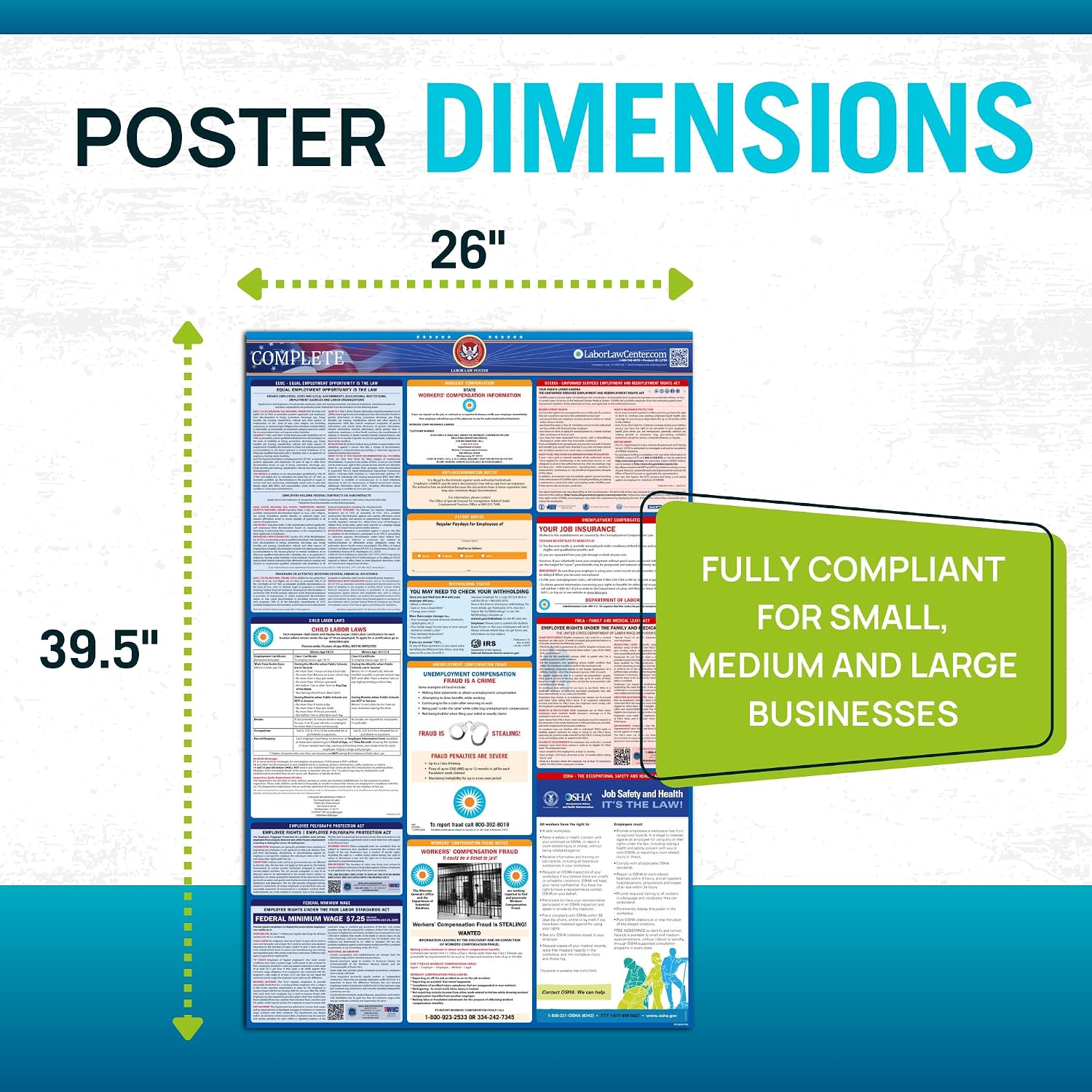 New Jersey 2026 Labor Law Poster – State & Federal Compliance – OSHA, EEOC, FMLA, Minimum Wage – Durable, Laminated & Waterproof Workplace Employment Poster – Made in USA – 26' x 39.5', 5-Pack