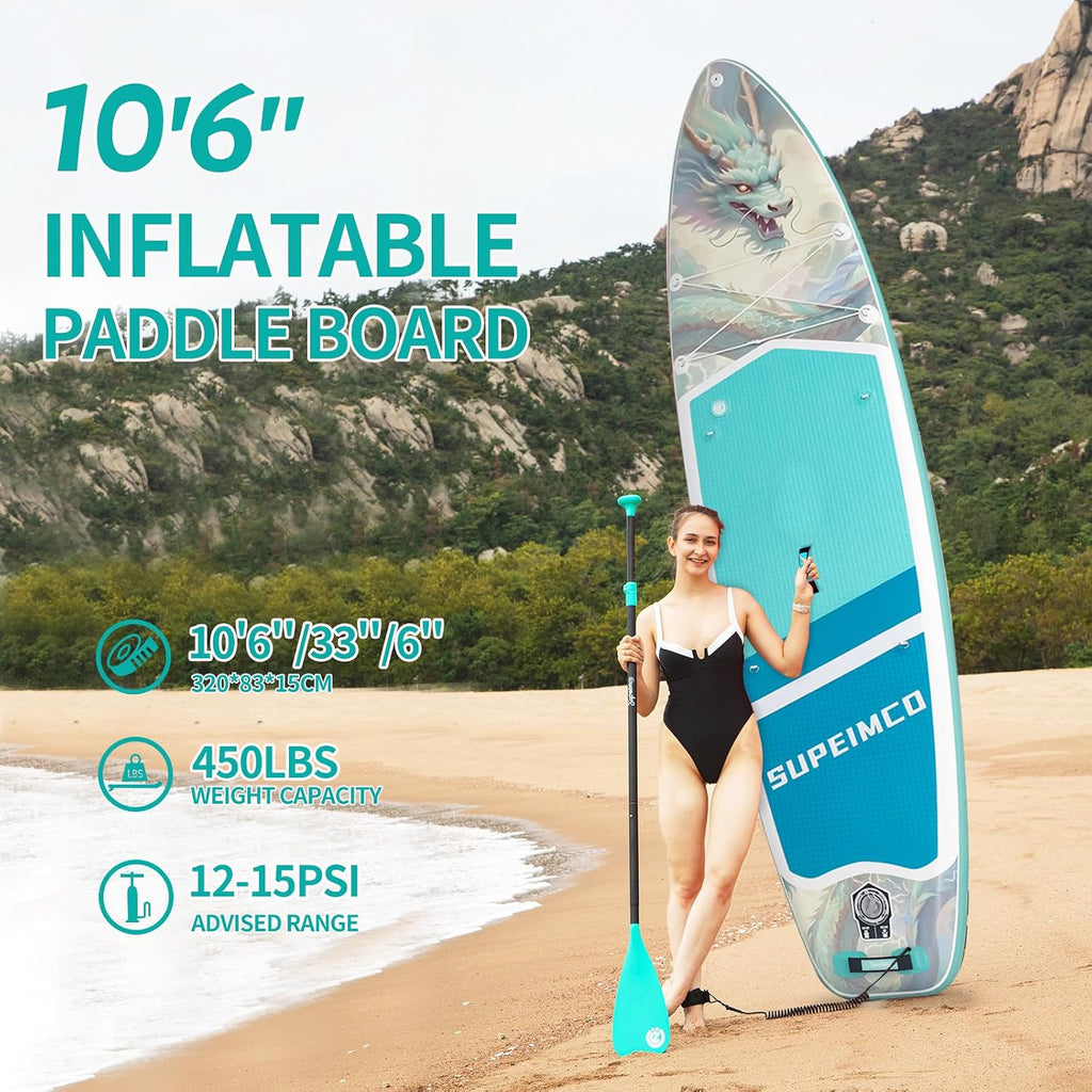Inflatable Stand Up Paddle Board - Upgraded Glue-Free Hot Melt Technology, Long Service Life, 10'6', Anti-Slip EVA Deck, Full SUP Accessories, Included for Adults Youth All Skill Levels