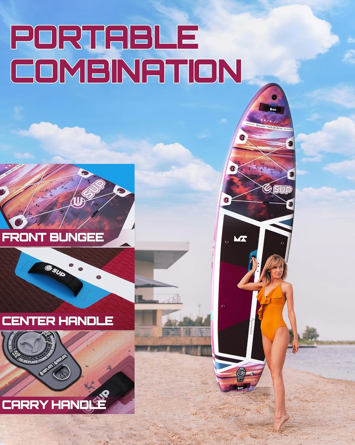 ESUP 11'6 ×34/35' Super Wide Inflatable Paddle Board with SUP Accessories, Extra Stable Stand Up Paddleboards for 2+1 Persons/Family/Beginner/Yoga, w/Shoulder Strap All-Round Sup Board