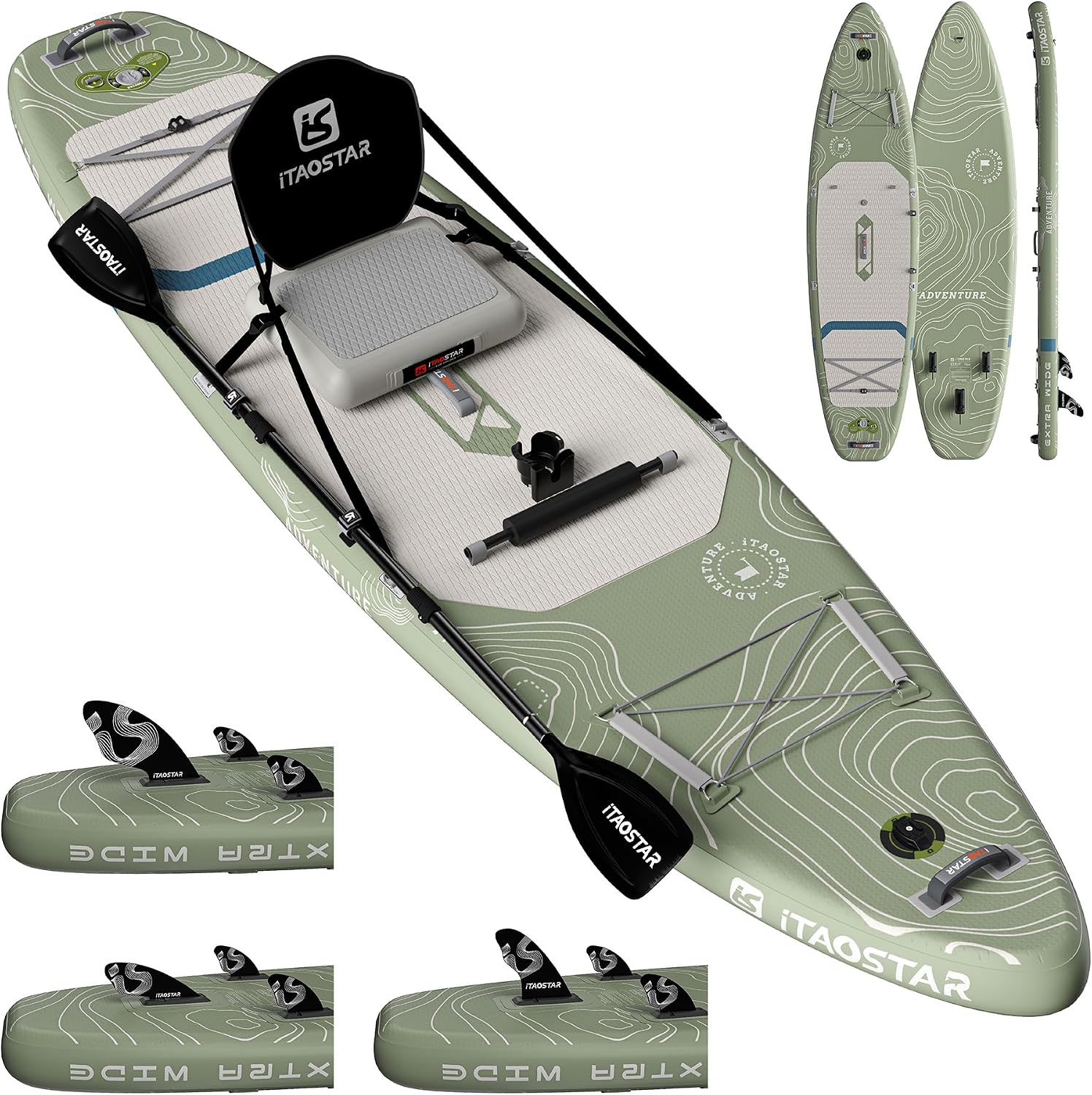 iTAOSTAR Adventure 12' × 35'/39' Inflatable Stand Up Paddle Board with Seat, Extra Wide SUP Board with 5 Fins Stable Design for Adults, Youth, All Skill Levels, Lakes, Oceans & Fishing