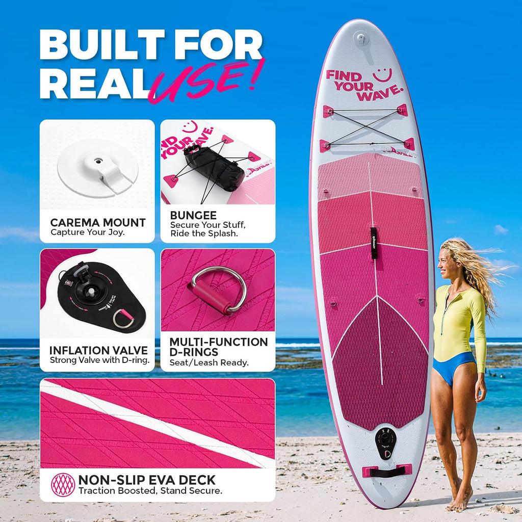 Quashley Inflatable Stand Up Paddle Board,Inflatable Paddleboards 32/34 Inch Wide,All Around SUP for Beginners with Lightweight Paddle,Hand Pump,Backpack,Leash,Durable & Portable iSUP Board