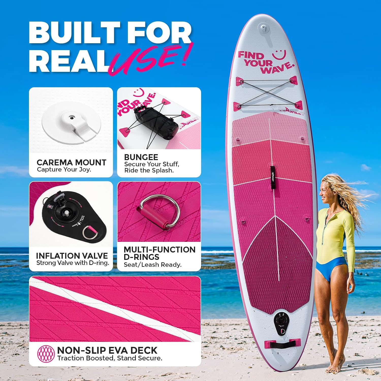 Quashley Inflatable Stand Up Paddle Board,Inflatable Paddleboards 32/34 Inch Wide,All Around SUP for Beginners with Lightweight Paddle,Hand Pump,Backpack,Leash,Durable & Portable iSUP Board