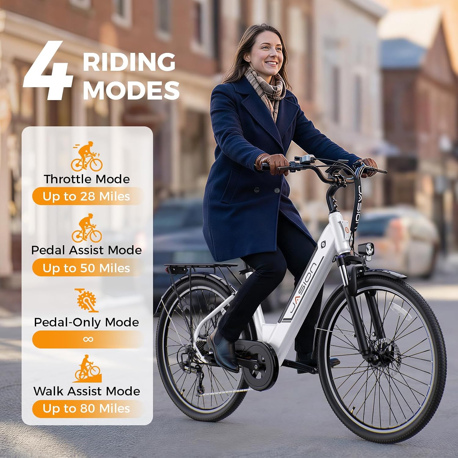 Jasion Roamer/ST/Pro Electric Bike for Adults, 26' Commuter Ebike 1200W 528WH Removable Battery, 28MPH 40-62miles,Electric Bicycles for Women/Man,UL2849 Certified