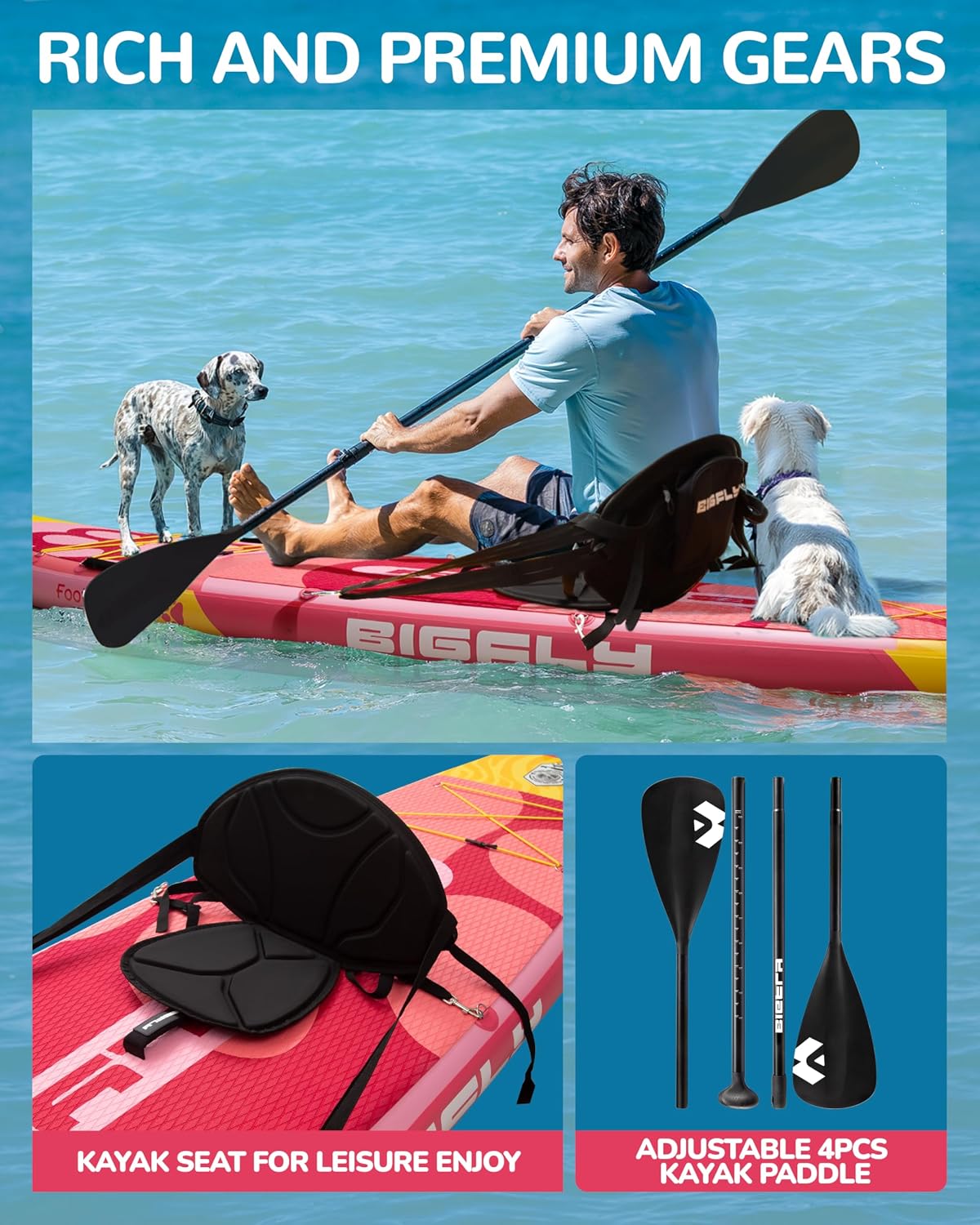 Bigfly 11'6×35' Super Wide Inflatable Stand Up Paddle Board, Ultra Stable Wide SUP for 2+1 People/Family/Big Size, 100L Backpack, All-Round Sup Board, US Big Fin