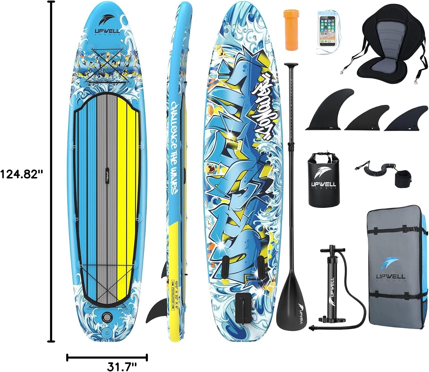 UPWELL 10'6'/11'/11'6' Inflatable Paddle Board, Stand Up Paddlboard for Youth & Adults, Stable Design, Premium SUP Accessories, Backpack, Leash, Hand Pump, Fins