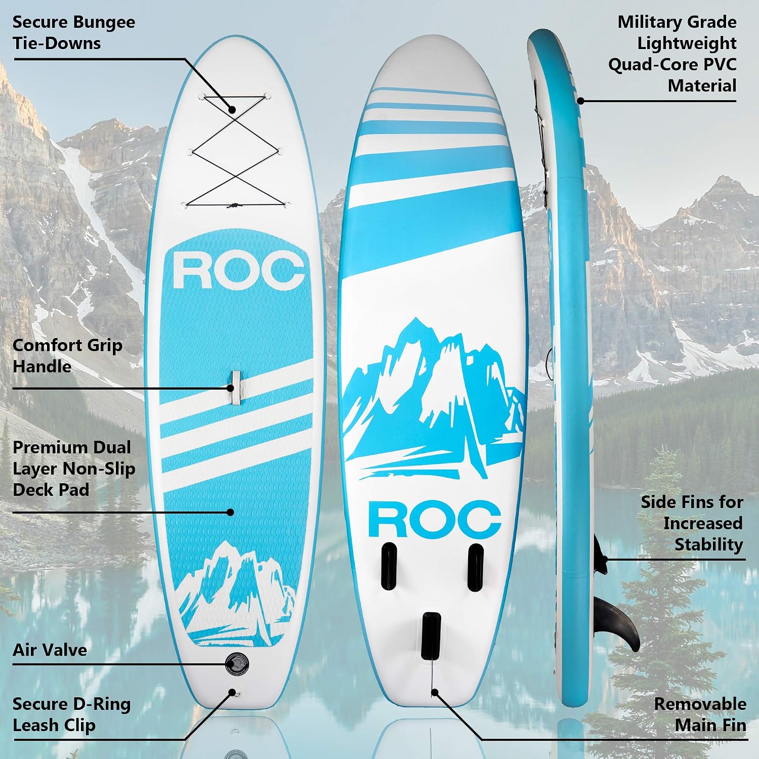 Roc Inflatable Stand Up Paddle Board with Premium SUP Paddle Board Accessories, Wide Stable Design, Non-Slip Comfort Deck for Youth & Adults
