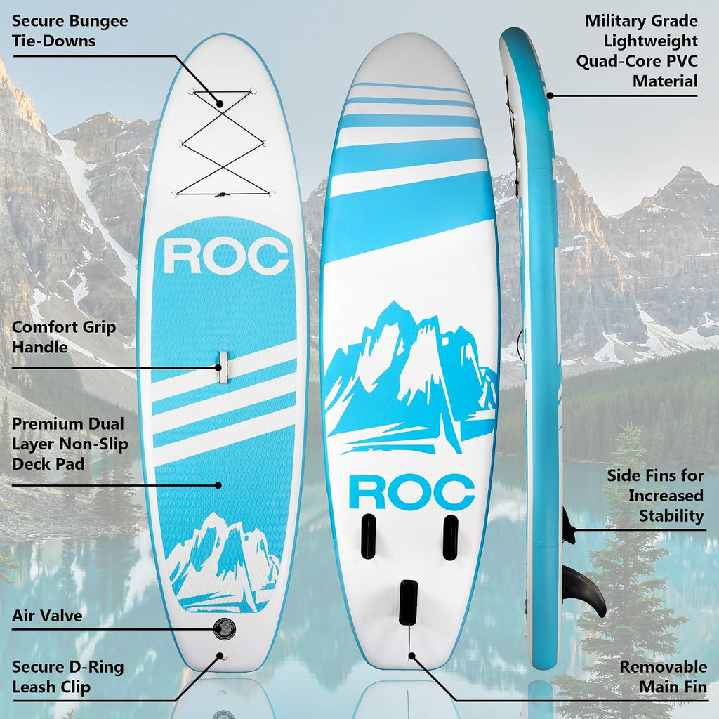 Roc Inflatable Stand Up Paddle Board with Premium SUP Paddle Board Accessories, Wide Stable Design, Non-Slip Comfort Deck for Youth & Adults