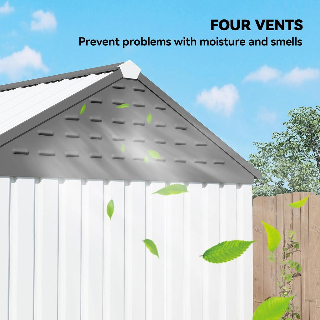 Outsunny 8' x 6' Outdoor Storage Shed, Metal Garden Shed with Window & Double Lockable Door, Outdoor Tool Shed Storage with Sloped Roof for Backyard, Patio, Garage, Lawn, White