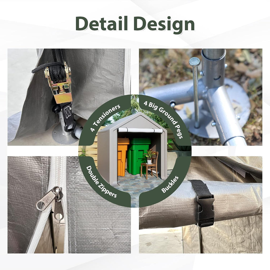 6 x 6 ft Portable Outdoor Storage Tent Shelter Shed, Heavy Duty Storage Tent with Roll-up Doors Shelter for Garden Tool, Lawn Mower, Motorcycleand, Bike - Gray