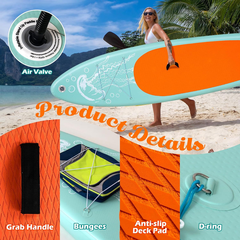 DAKUWAR Paddle Board 10'6''/10' Inflatable Stand Up Paddle Boards with SUP Accessories Ultra-Light Paddleboard Non-Slip Comfort Deck for Adults & Youth of All Skill Levels