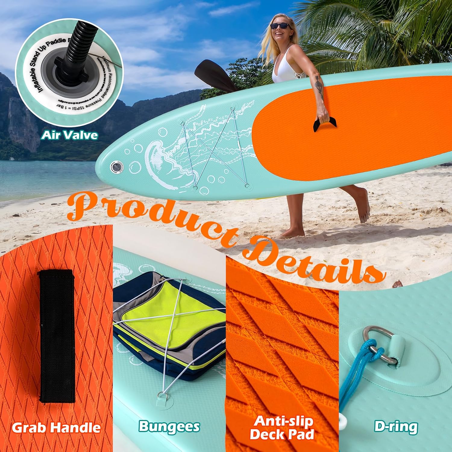 DAKUWAR Paddle Board 10'6''/10' Inflatable Stand Up Paddle Boards with SUP Accessories Ultra-Light Paddleboard Non-Slip Comfort Deck for Adults & Youth of All Skill Levels