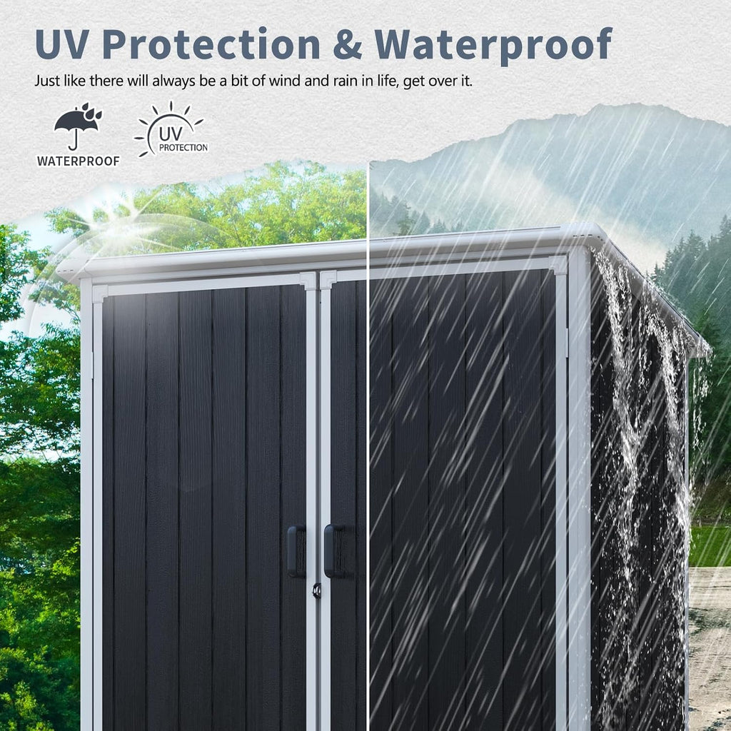 5x3 FT Outdoor Storage Shed，Resin Waterproof Cabinet with Lockable Doors for Patio Furniture and Bikes，Pool Accessories and Tools Black