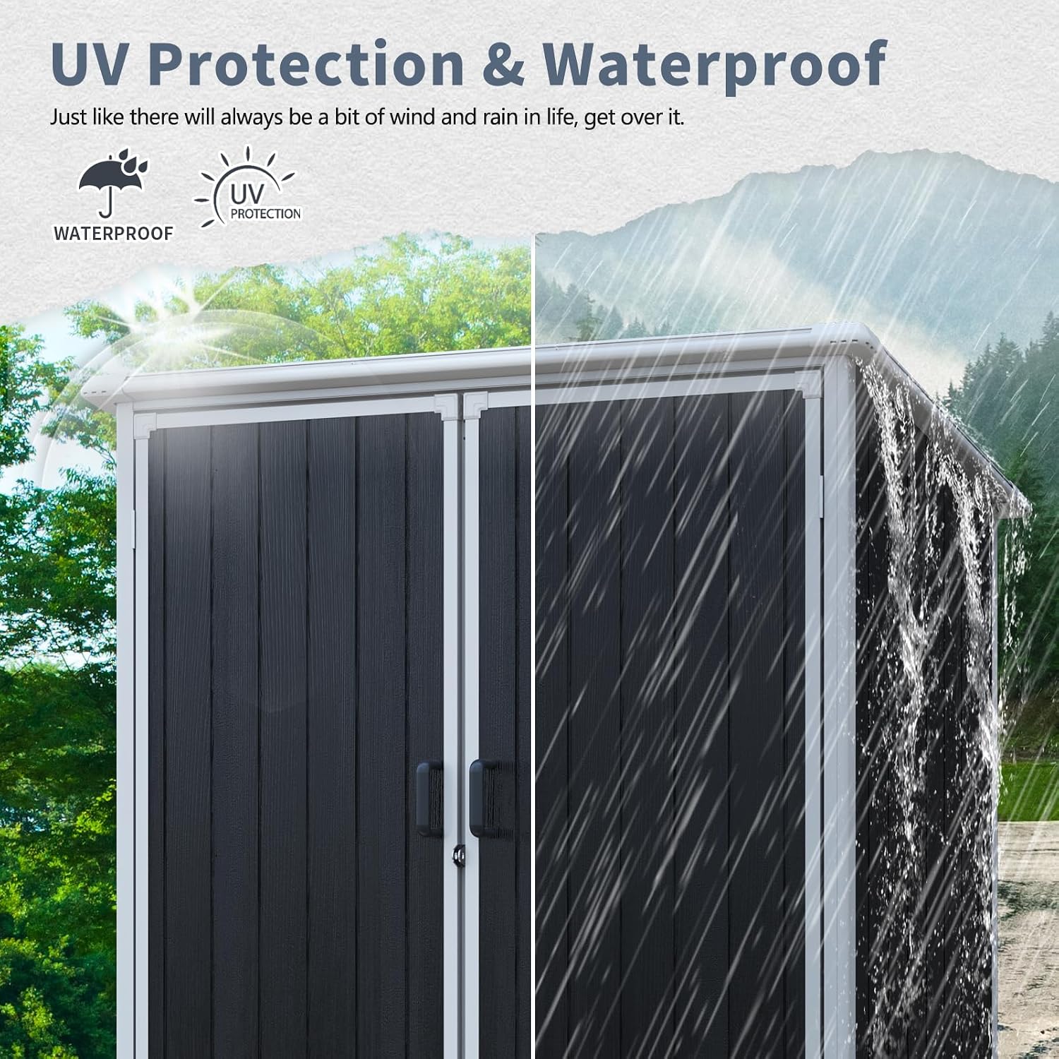 5x3 FT Outdoor Storage Shed，Resin Waterproof Cabinet with Lockable Doors for Patio Furniture and Bikes，Pool Accessories and Tools Black