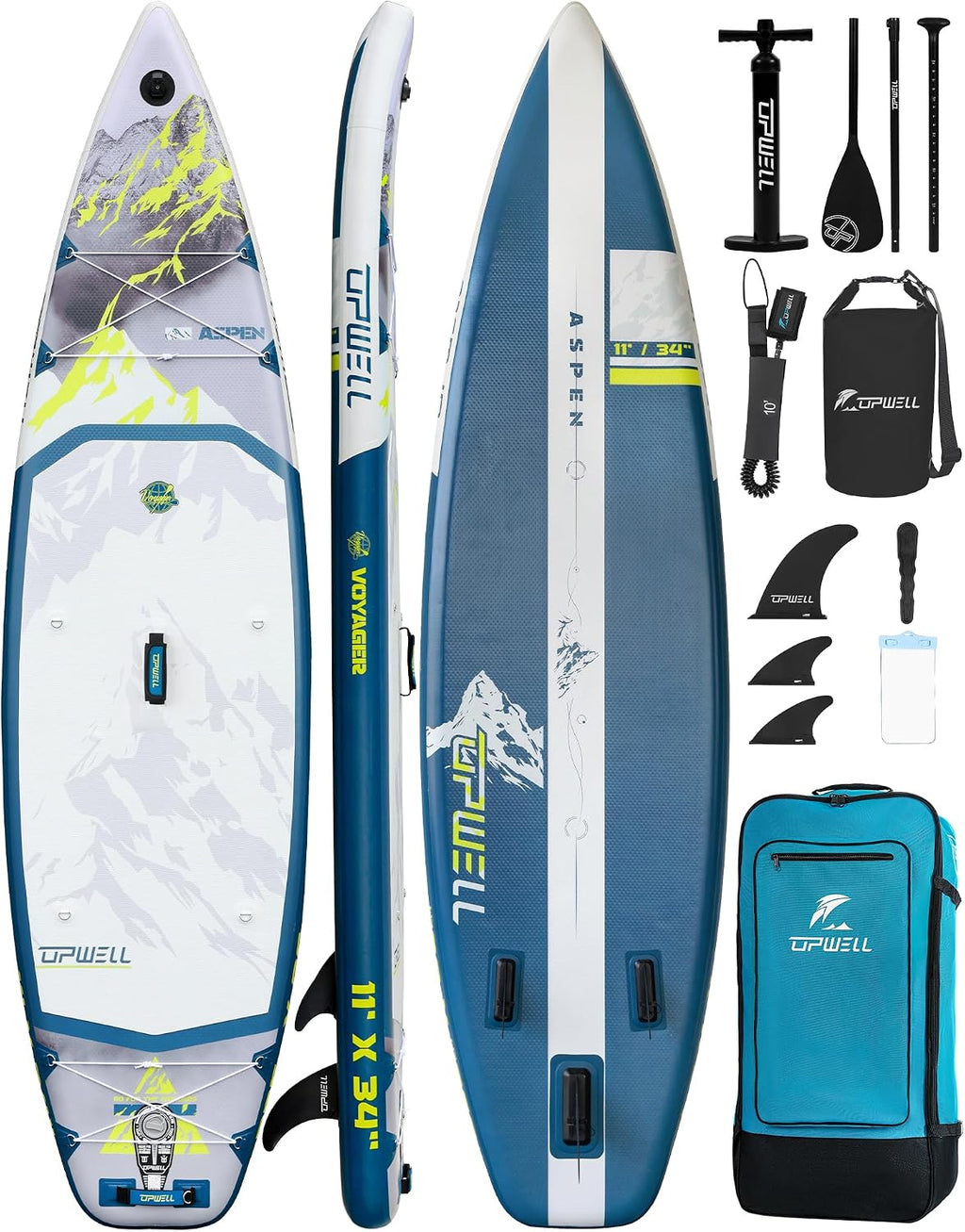 UPWELL 11'6'/11'2'/11'/10'8'/10'6'/10'2' Inflatable Stand Up Paddle Board with sup Accessories Including Backpack, Repairing Kits, Non-Slip Deck, Leash, 3 Fins, Paddle and Hand Pump