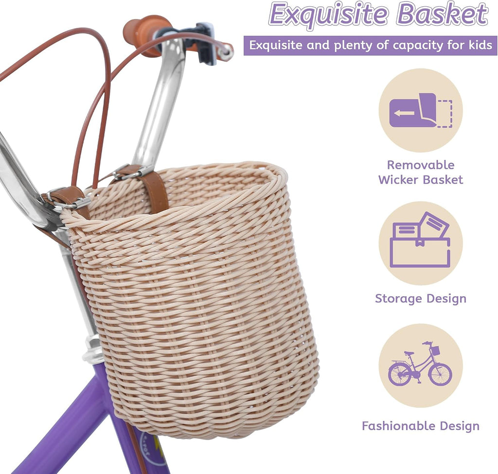 Girls Bikes Ages 8-12, 20 Inch Girls Bike Kids Bicycle with Basket, Lightweight Kids' Bicycles with Front and Rear Brakes, Cruiser Bike for Children, Multiple Colors