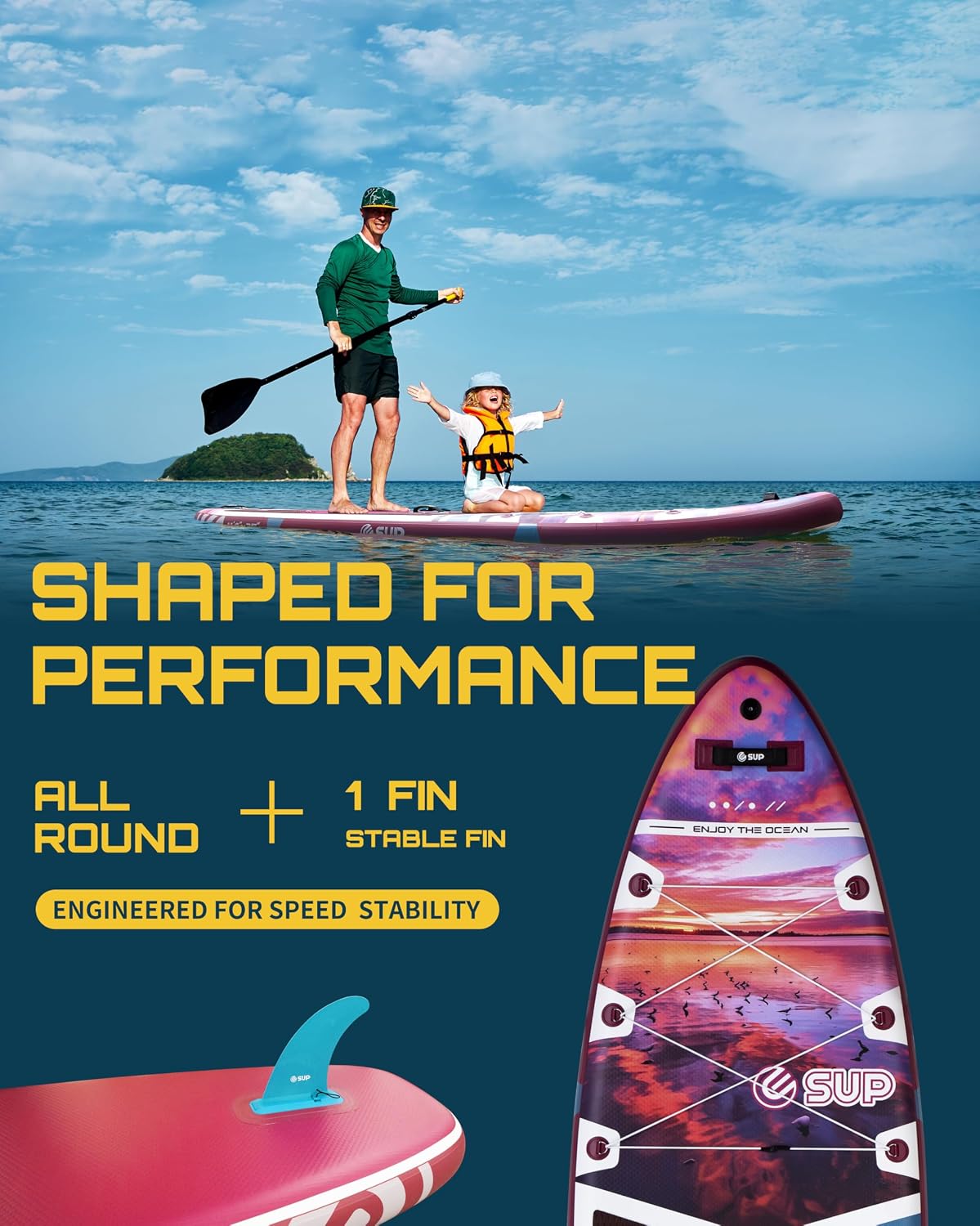 ESUP 11'6 ×34/35' Super Wide Inflatable Paddle Board with SUP Accessories, Extra Stable Stand Up Paddleboards for 2+1 Persons/Family/Beginner/Yoga, w/Shoulder Strap All-Round Sup Board