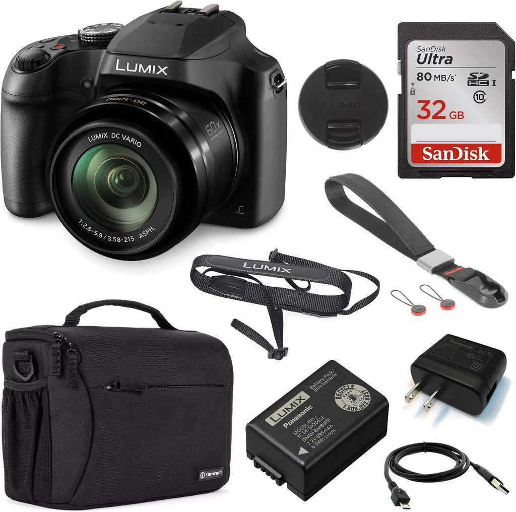 Panasonic LUMIX FZ80D 18.1MP Point & Shoot Digital Camera Bundle with SanDisk Ultra 32GB Memory Card, Slinger Shoulder Bag, Camera Wrist Strap