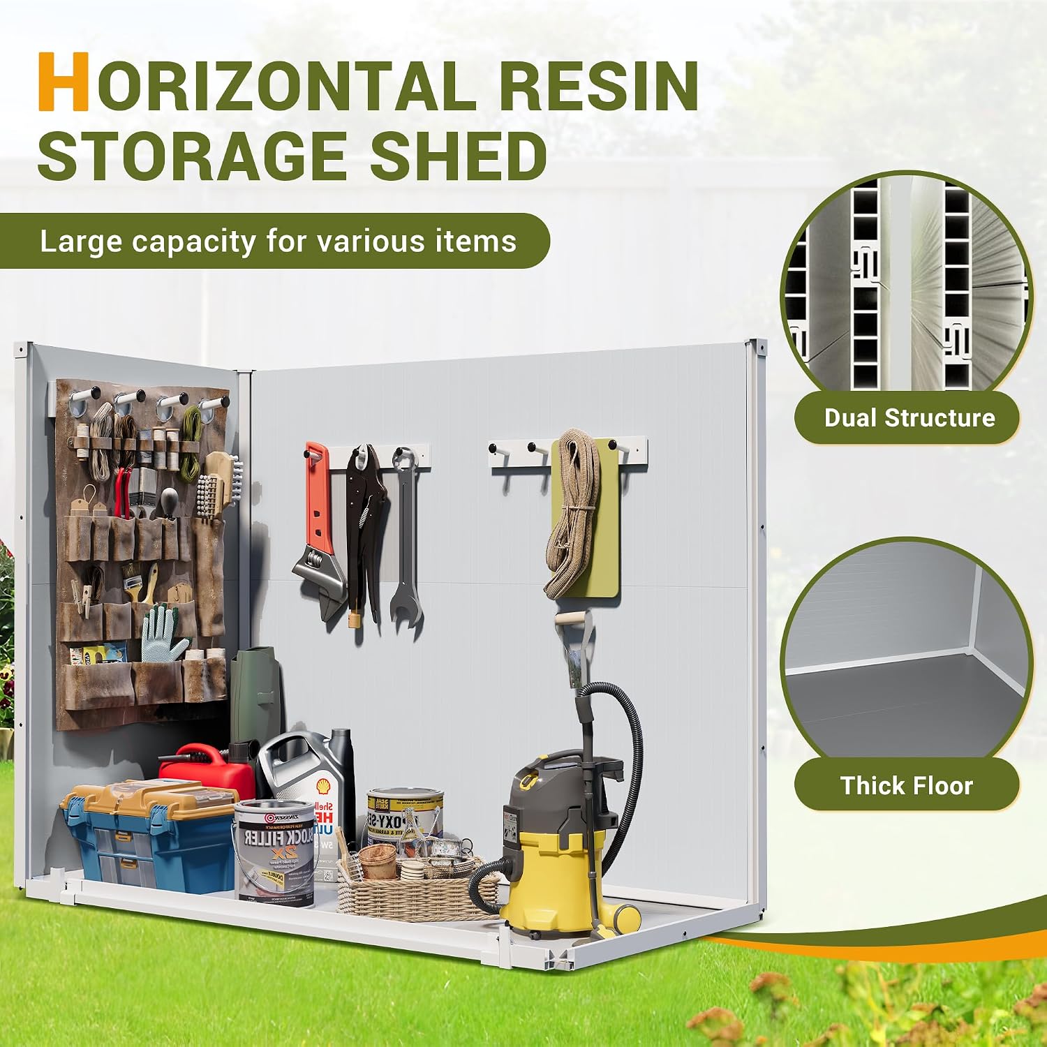 Outdoor Horizontal Storage Sheds 41 Cu.ft Resin Large Storaged Box with Floor Thickened & Gas Spring, Easy to Assemble, Prefect for Garden, Patios, Backyards