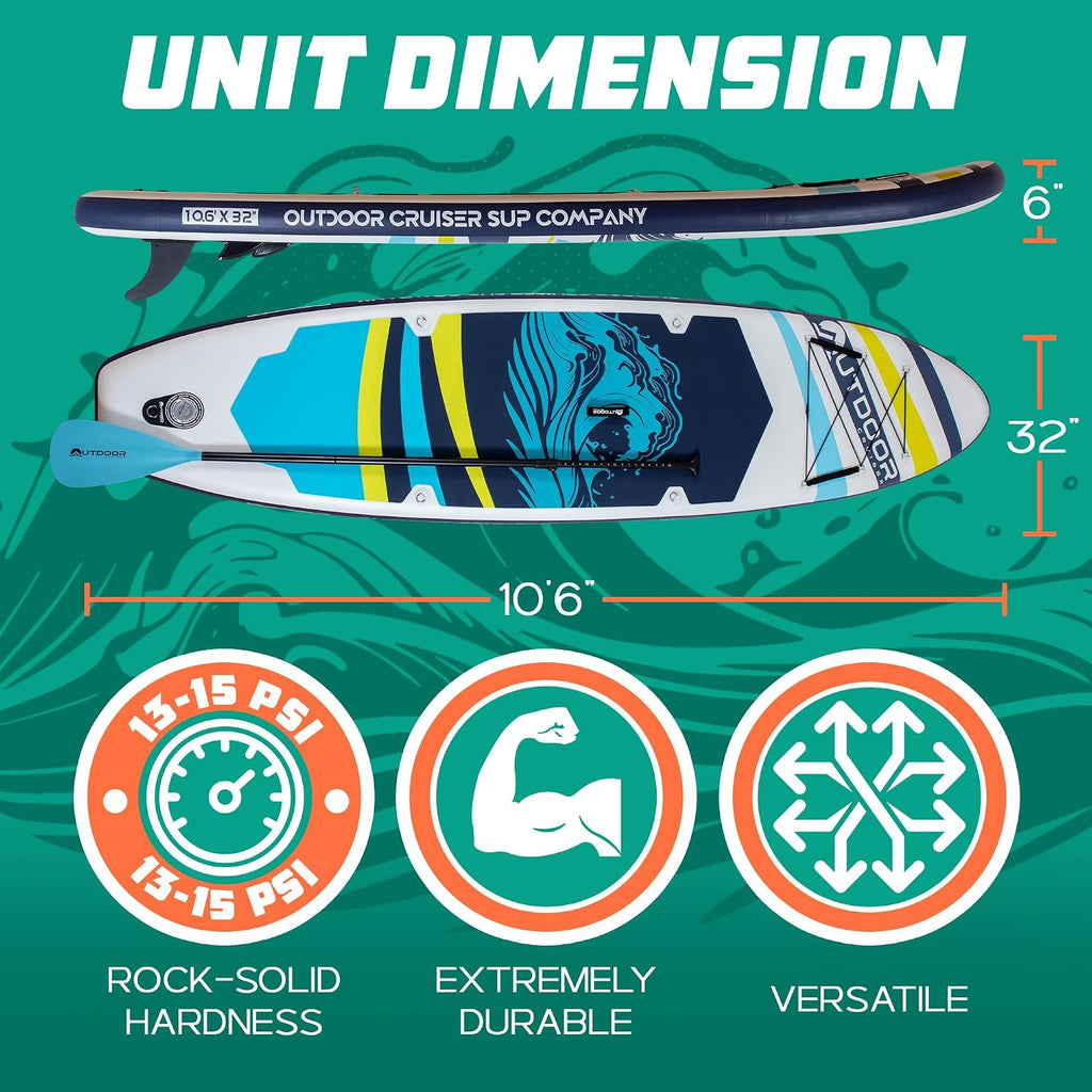 OutdoorCrusier Ultra-Portable Inflatable Stand-Up Paddle Board, Lightweight & Stable with Non-Slip Design, Complete SUP Accessories, Durable Drop-Stitch Material