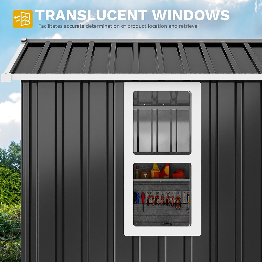DWVO 6x4ft Metal Tool Shed with Window, Outdoor Storage Shed for Backyard, Lawn, and Patio, Heavy-Duty Storage Unit with Four Vents & Lockable Door for Storing Tools, Equipment & Trash Bins, Dark Gray