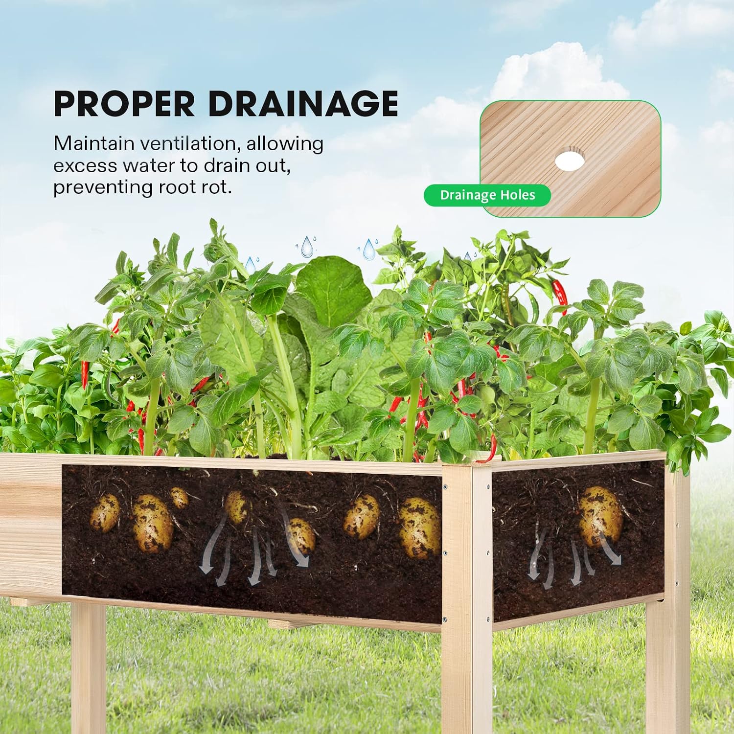 VIVOSUN Elevated Wooden Raised Garden Bed, 48 x 24 x 30 Inches, Outdoor Wood Planter Box w Bed Liner and Gloves for Garden, Patio, Balcony, Backyard and Outdoors, 220-Pound Capacity (Pack of 2)