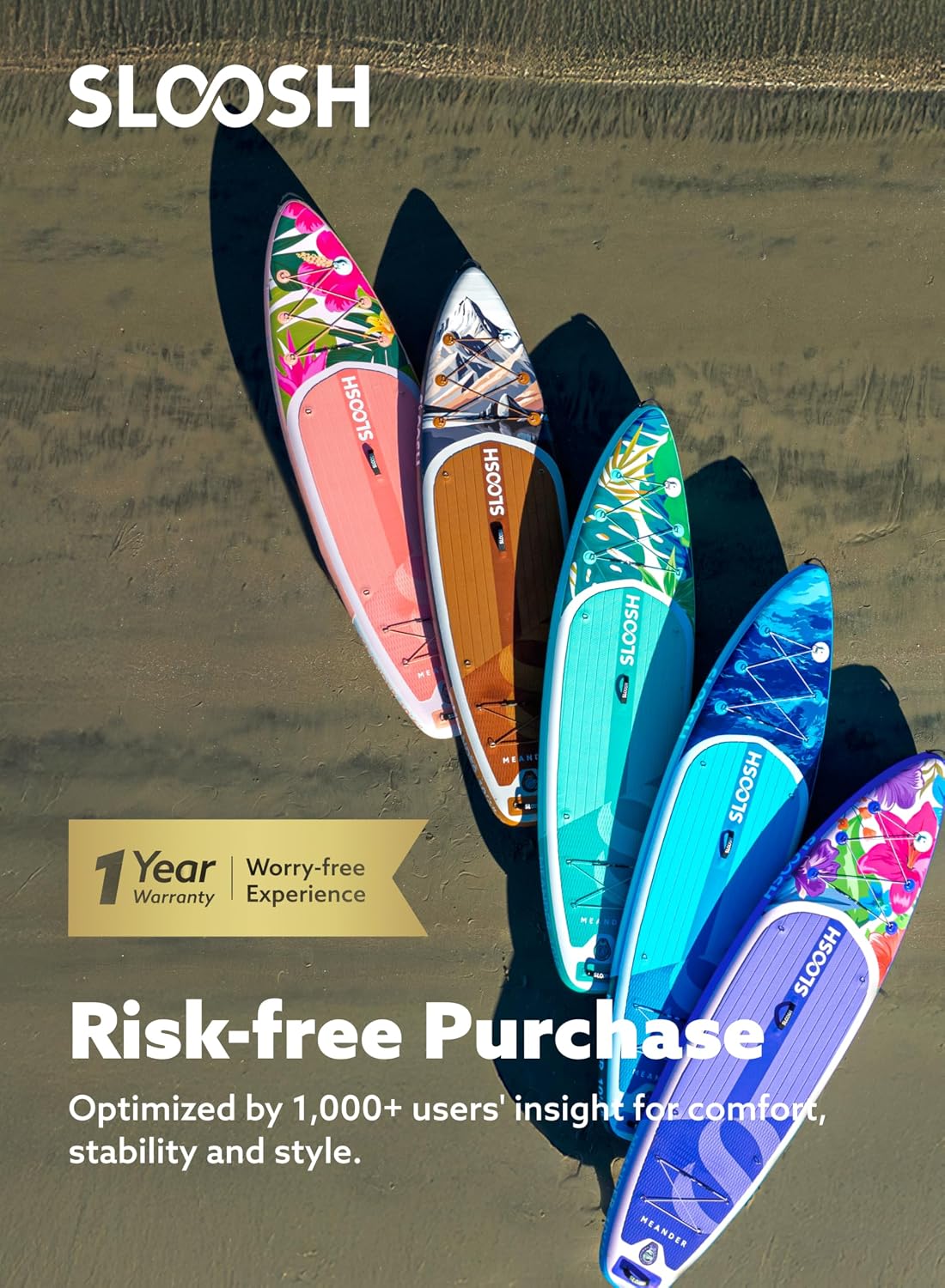 SLOOSH Inflatable Stand Up Paddle Board, 10'6' Inflatable Paddle Boards with Premium Accessories, Non-Slip EVA Deck, Ultra-Light Carry Bag Pump, Meander SUP for Youth & Adults