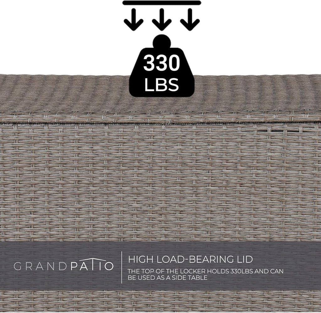Grand patio 108 Gallon Deck Storage Box Indoor Outdoor Wicker Bin for Patio Furniture Cushions Garden Tools Pool Accessories, Greige