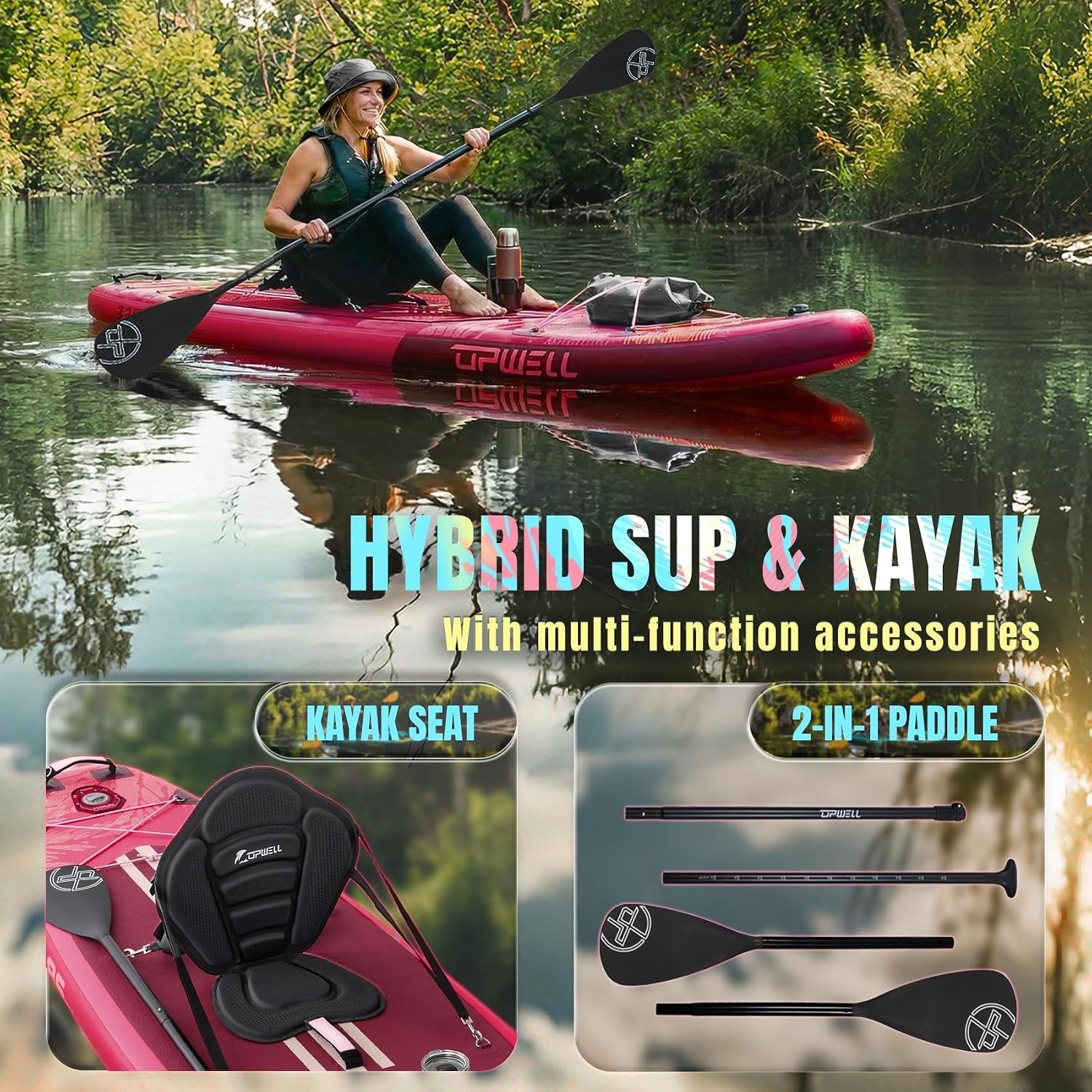 UPWELL 11'×34' Stand Up Paddle Board, SUP Board for Adults & Teens, Inflatable SUP Board with Premium Accessories, 120L Backpack, Paddle, Leash, Hand Pump, Fins