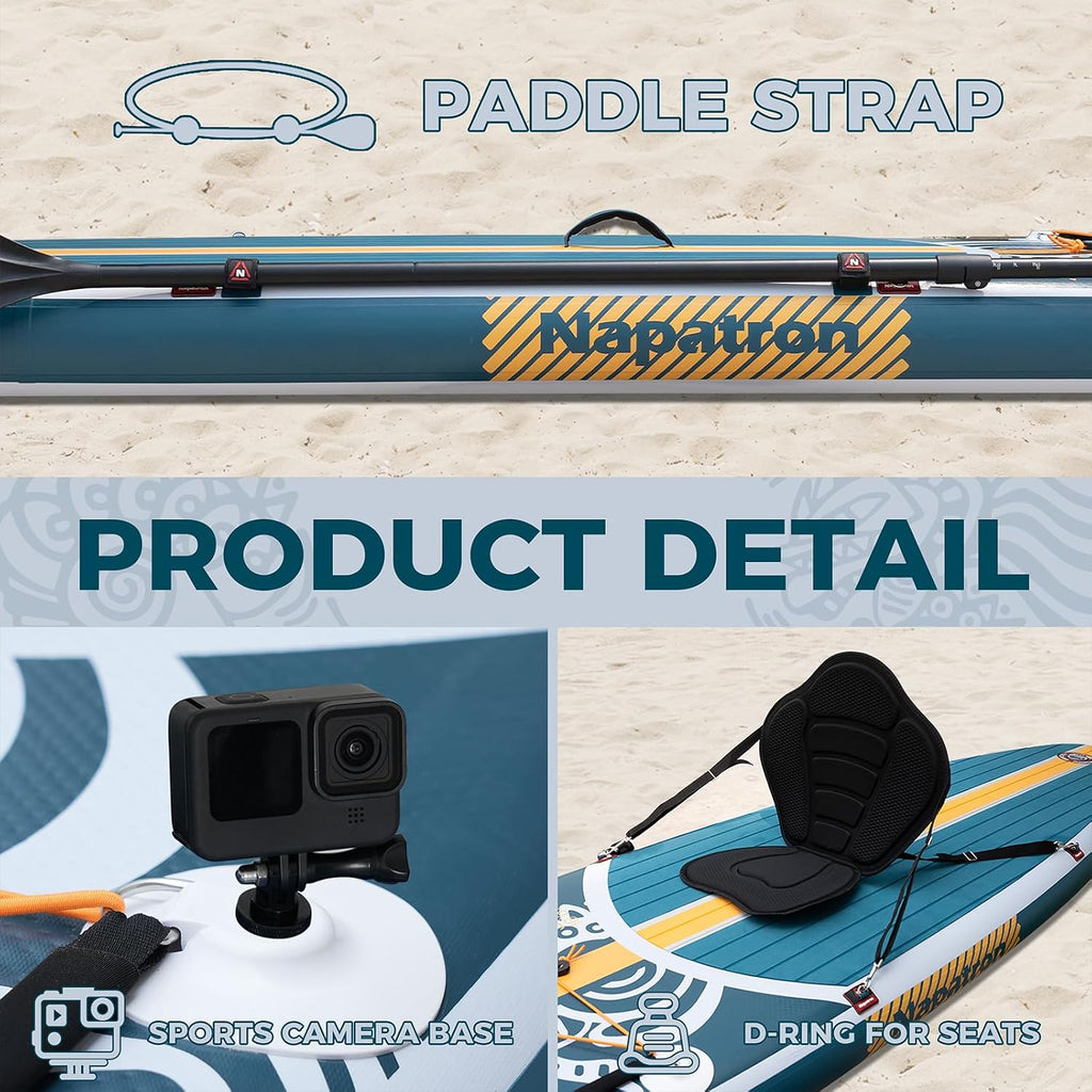 Napatron Inflatable Paddle Board, 10'6' Ultra Lightweight SUP with Adjustable Paddle, Anti-Slip Deck,Coiled Leash & Carry Bag,Stable All-Around Stand Up Paddle Board for Adults