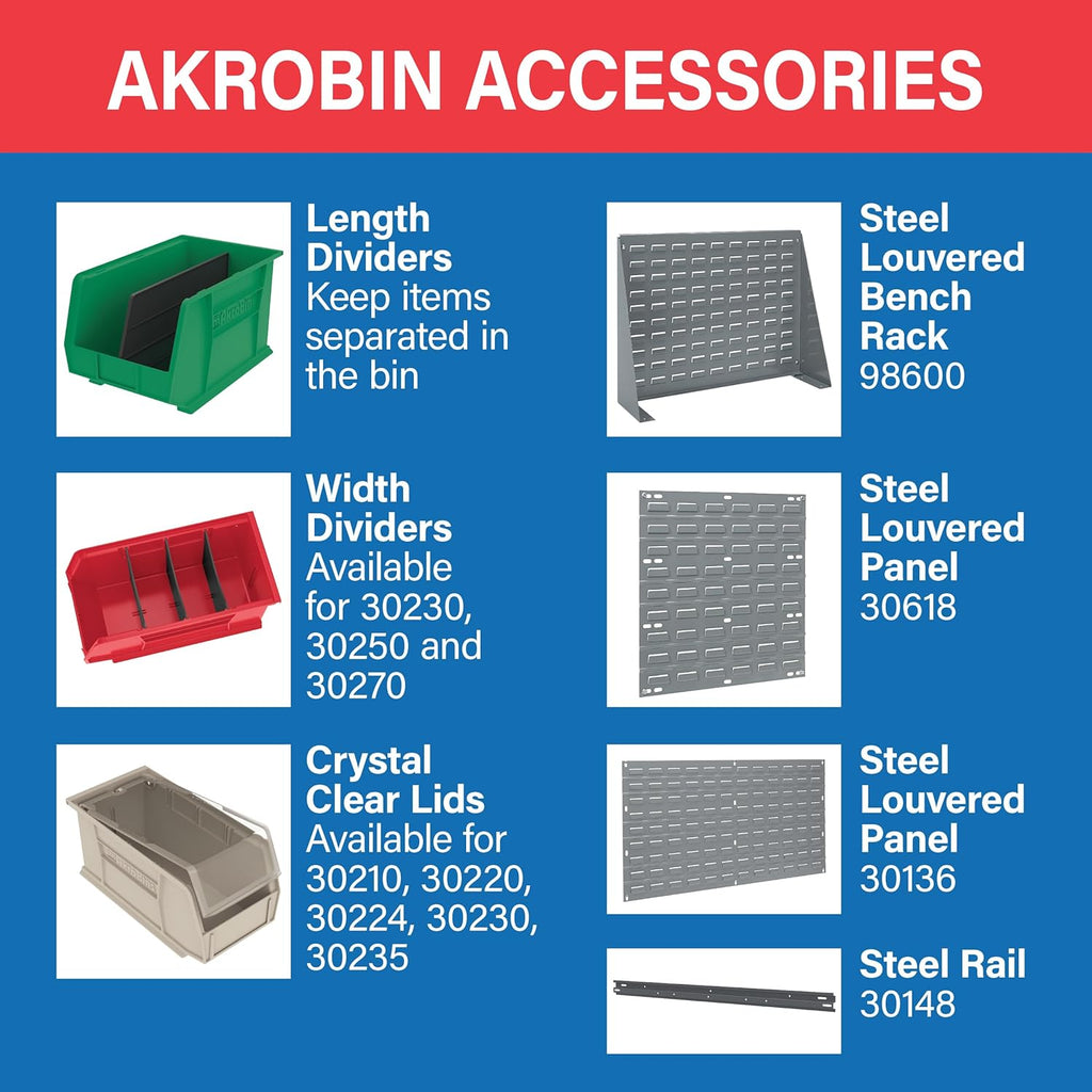 Akro-Mils 30270 AkroBins Plastic Storage Bins, Space-Saving Stackable Bins for Garage, Pantry, Craft Organization, 18' x 16' x 11', Stone, 3-Pack