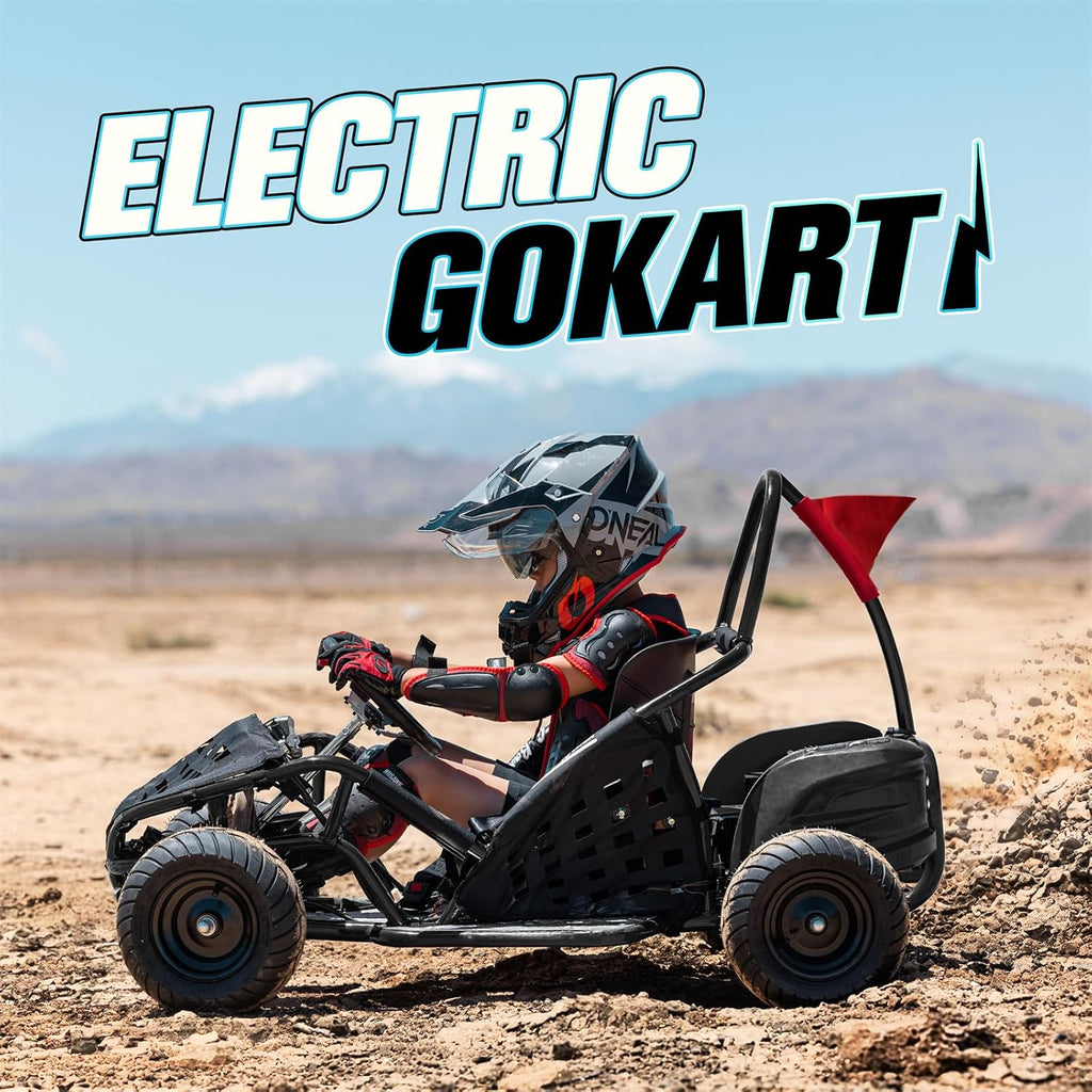 Electric Go Kart, 48V Powered Ride On Car, Steel Tubular Frame, Seat Belt, 13 inch All-Terrain Tires, Parental Speed Control, Max 20 Mph (Black)