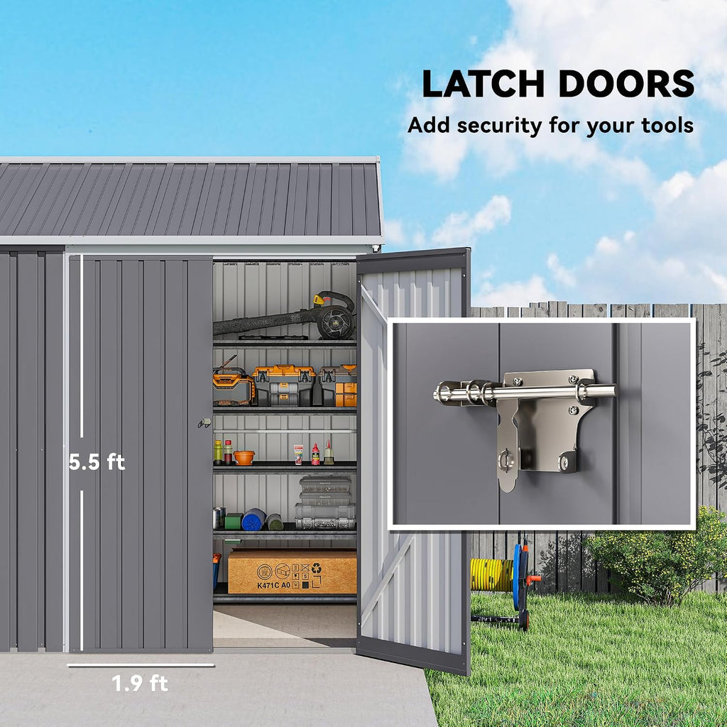 Outsunny 8' x 5.5' Outdoor Storage Shed, Metal Garden Shed with Window & Double Lockable Door, Outdoor Tool Shed Storage with Sloped Roof for Backyard, Patio, Garage, Lawn, Gray