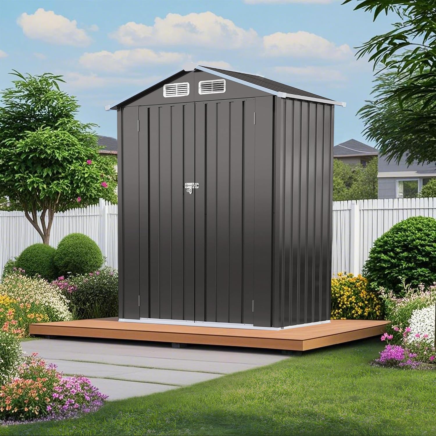 5X3 FT Metal Storage Shed, Tool Shed Outdoor Storage with Peaked Roof Waterproof and Clear Window, Metal Storage Shed with Lockable Door, Galvanized Steel Outdoor Shed for Backyard Patio,Gray