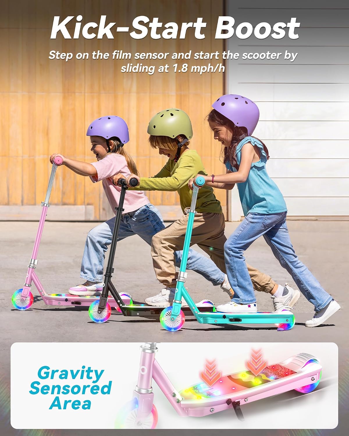 Gyroor KS2 Kids Electric Scooter – 5 MPH Safe Speed, Foot Sensor Start, LED Lights, Adjustable Handlebar, 2 Hr Fast Charge, UL2272 Certified, Ages 6–12, 121 lb Max Load