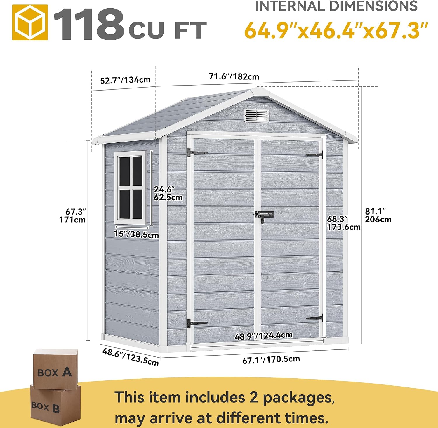 DWVO 6x4.4 FT Resin Storage Shed with Reinforced Floor, Outdoor Storage Shed with Lockable Door, Window and Vents, Waterproof Plastic Tool Storage for Garden, Backyard, Patio, Lawn