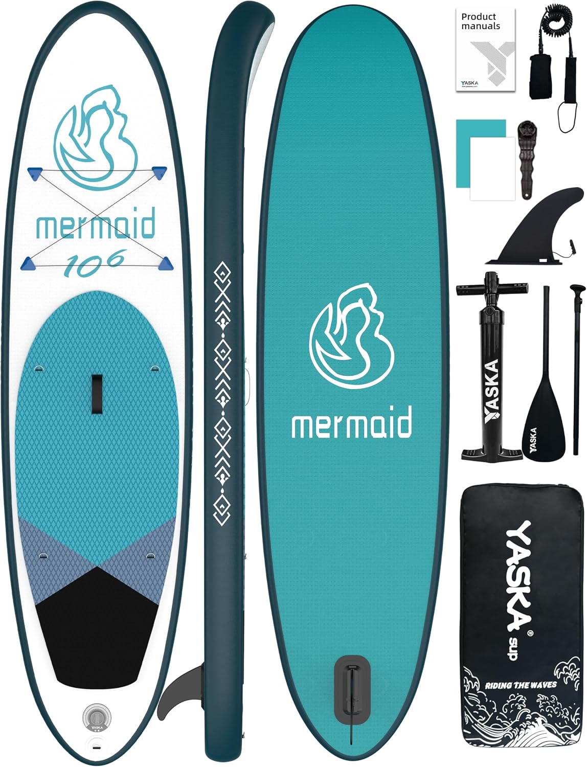 YASKA Inflatable Stand up Paddle Board 11ft with Premium SUP Accessories,Extra Wide Design Non-Slip Paddleboard for Beginner Adults Advenor Yoga Fishing