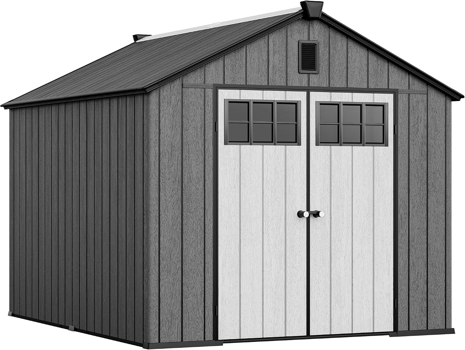 YITAHOME Large Outdoor Storage Shed 8x10 Ft, Extra Thick Plastic Storage Sheds with Floor, Lockable Doors, Vision Grid Windows, Vents, 16mm Heavy Duty Garden Storage for Bikes Mowers and Tools, Black