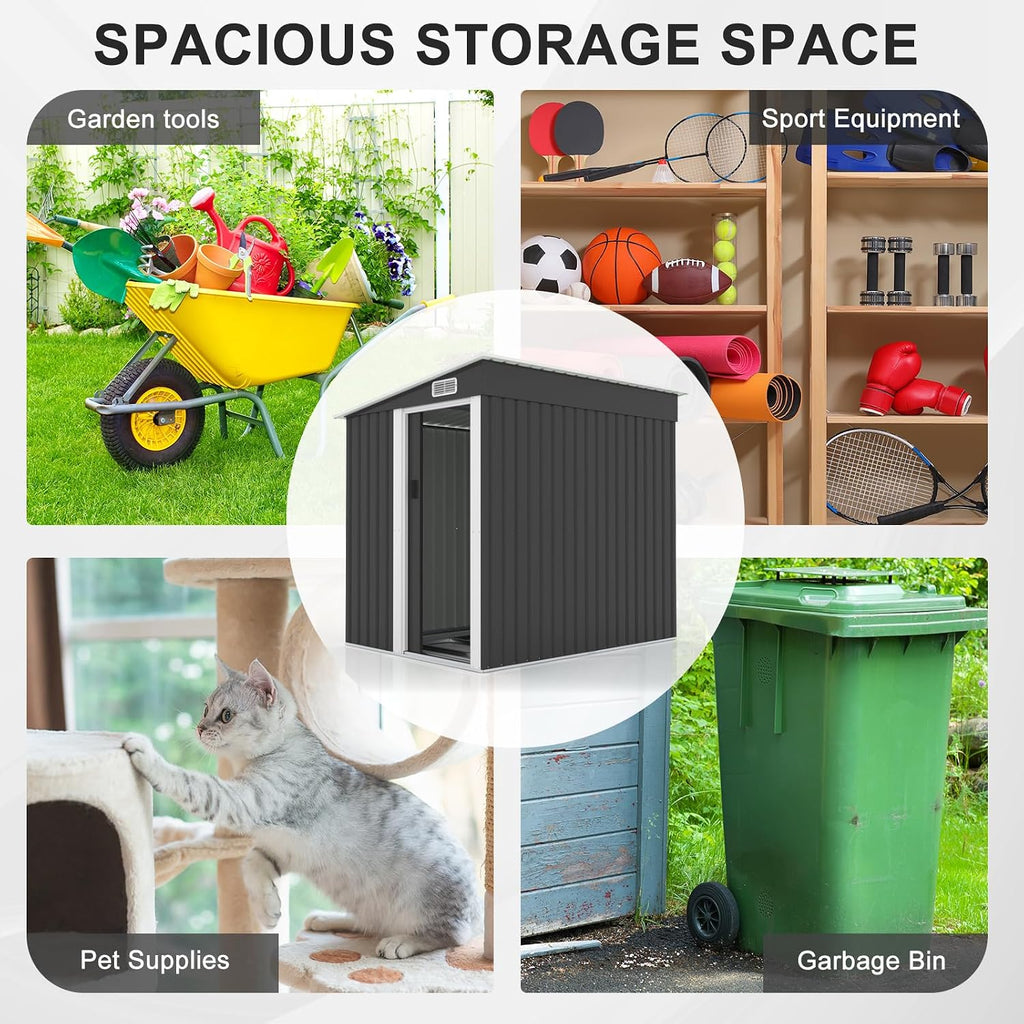 VINGLI Outdoor Storage Shed, 7x5 FT Metal Shed with Sliding Door, Air Vent, Patio Storage House with Sloping Roof, Weatherproof Tool Shed for Patio, Garden, Yard, Outside Use, Black