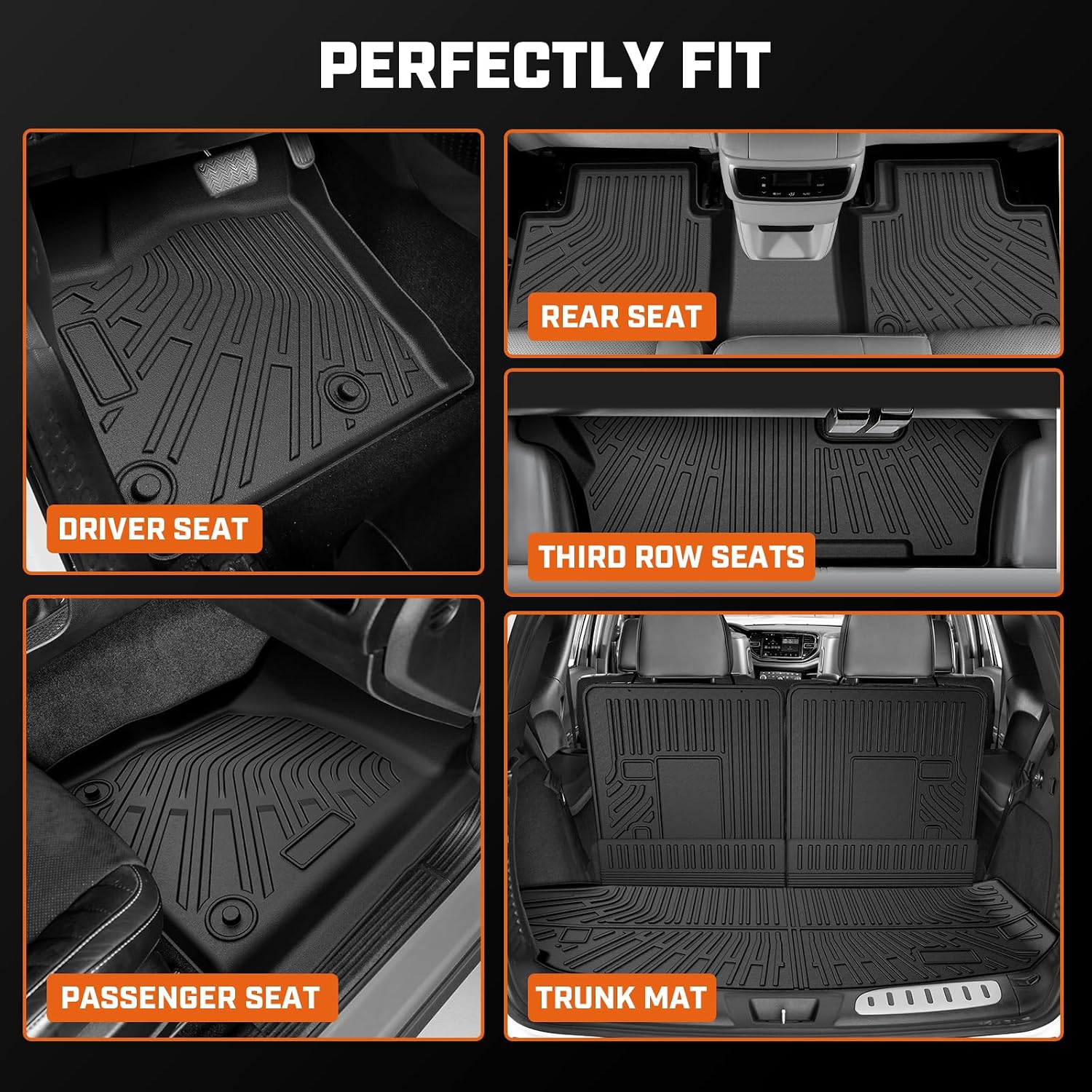 Mixsuper Floor Mat & Cargo Liner for Dodge Durango 7-Seater 2016-2026,All Weather TPE Floor mat with Backrest and Door Sill Guards Durango Accessories,Anti-Slip Floor Liners Set, Black
