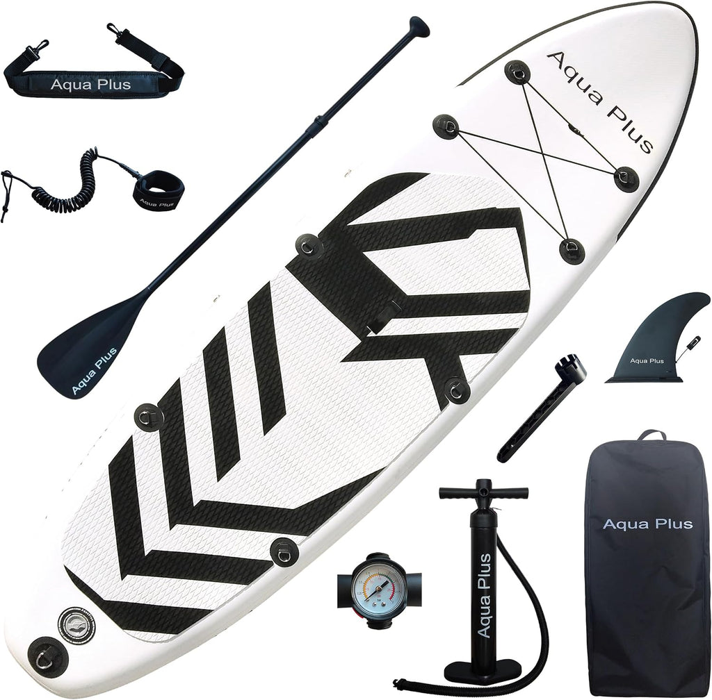 Aqua Plus 6inches Thick Inflatable SUP for All Skill Levels Stand Up Paddle Board,Paddle,Pump,ISUP Travel Backpack, Leash,Shoulder Strap,Youth,Adult Inflatable Paddle Board