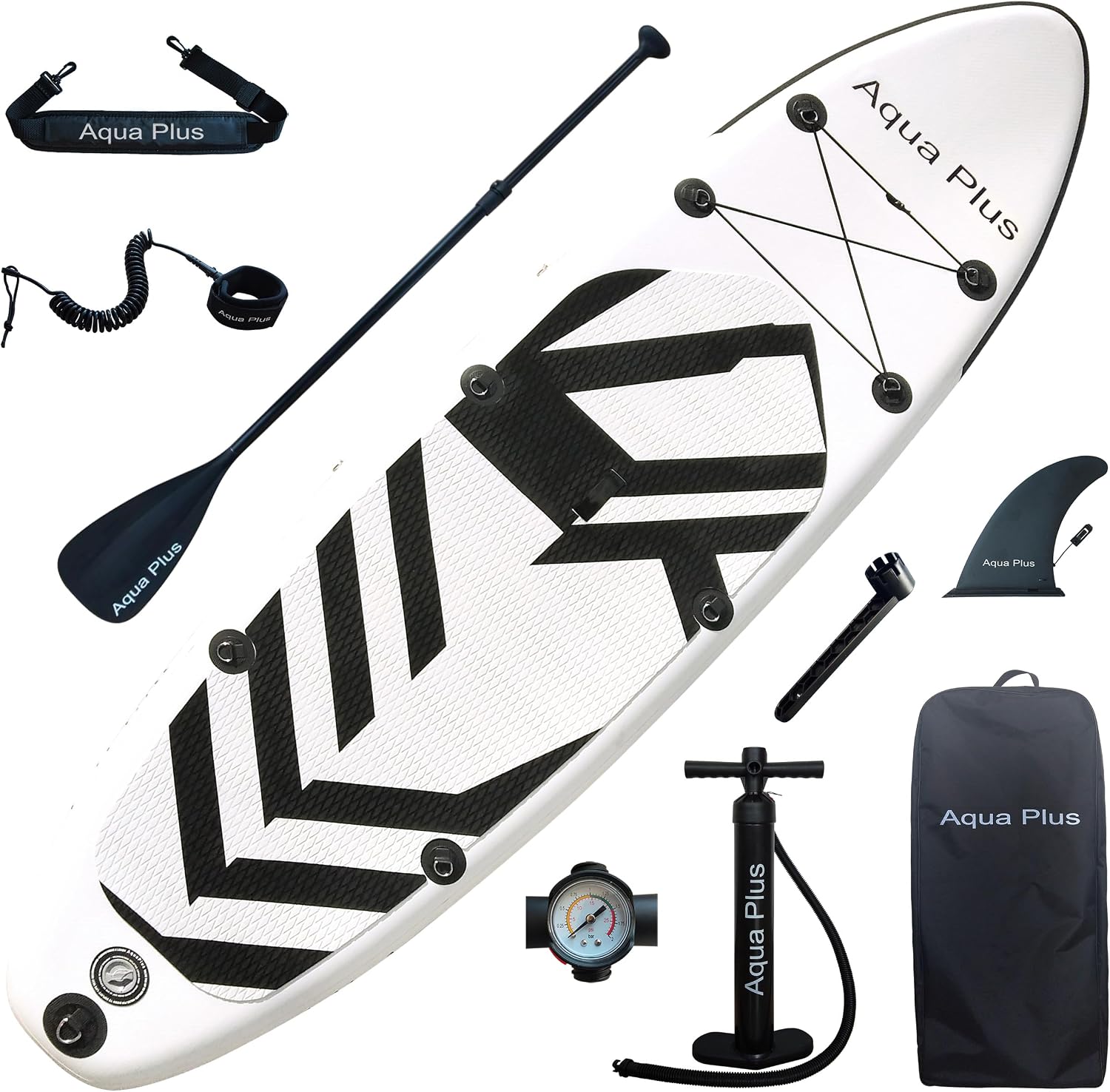 Aqua Plus 6inches Thick Inflatable SUP for All Skill Levels Stand Up Paddle Board,Paddle,Pump,ISUP Travel Backpack, Leash,Shoulder Strap,Youth,Adult Inflatable Paddle Board