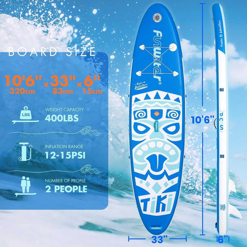 FunWater 8'/10'/10'6'/11'6' Inflatable Stand Up Paddle Board with Premium SUP Paddleboard Accessories, Wide Stable Anti-Slip EVA Deck,Paddle Boards for Adults & Youth of All Skill Levels