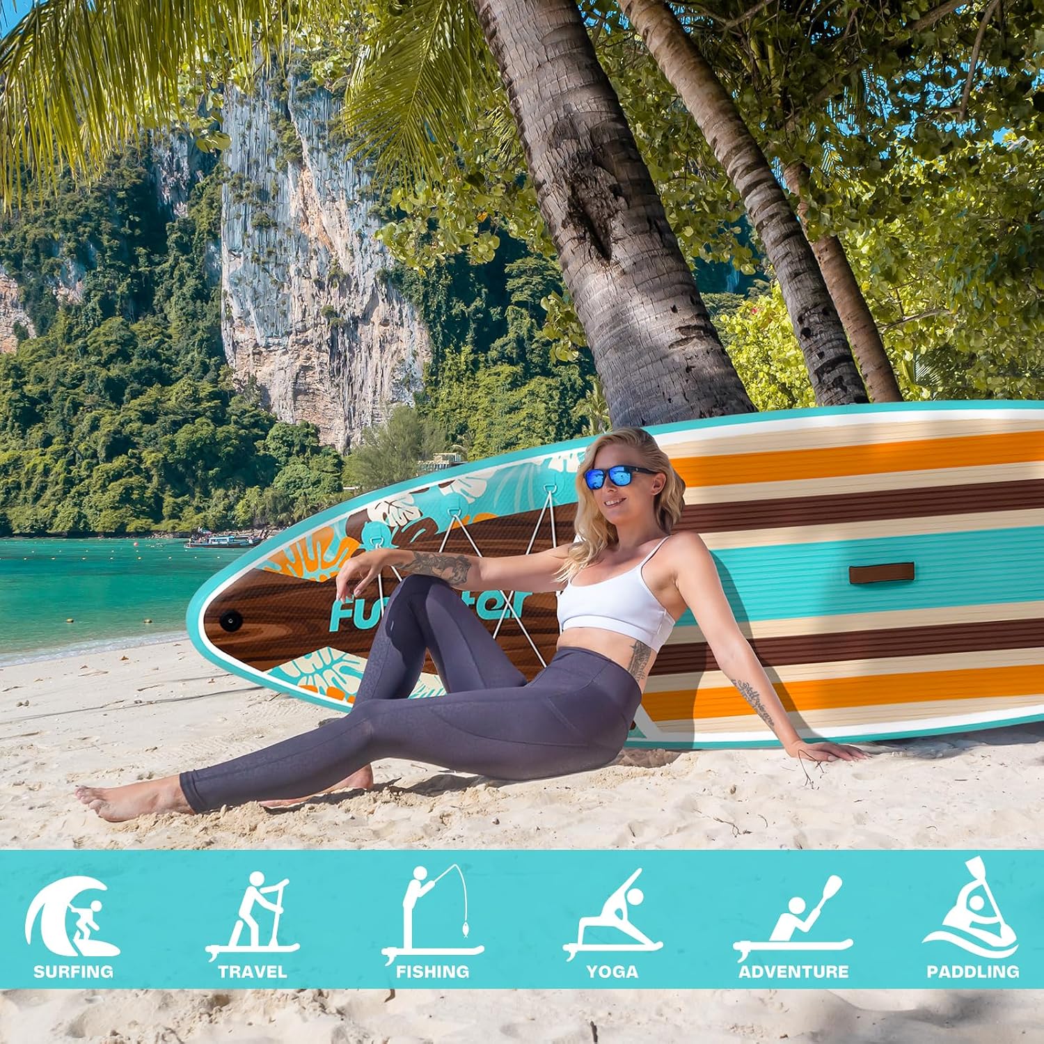 FunWater 11'/10'6' Inflatable Stand Up Paddle Board with Premium SUP Paddleboard Accessories, Wide Stable Anti-Slip EVA Deck,Paddle Boards for Adults & Youth of All Skill Levels