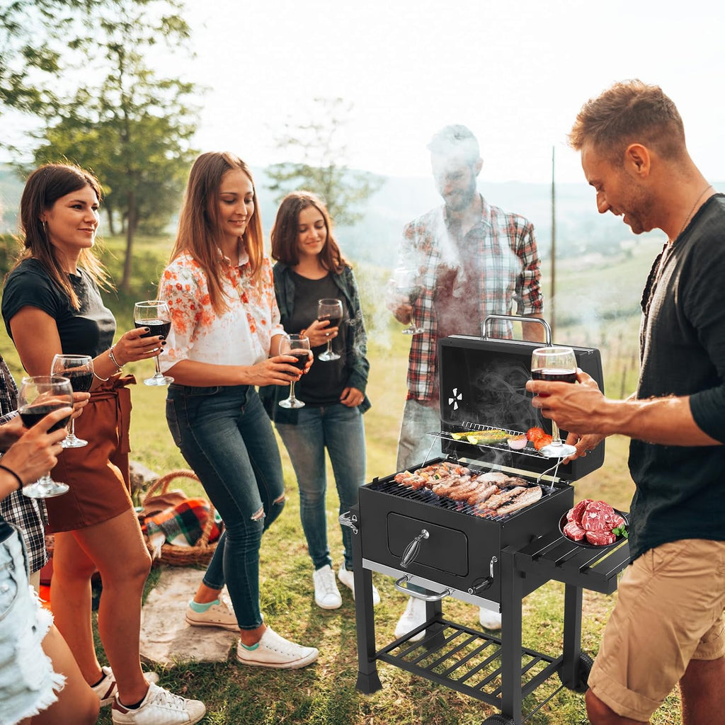Outvita Large Barrel Charcoal BBQ Grills with 794 SQ.IN. Cooking Area, Outdoor Barbecue Grill with Adjustable Charcoal Tray & Foldable Side Table for Backyard Patio Picnic