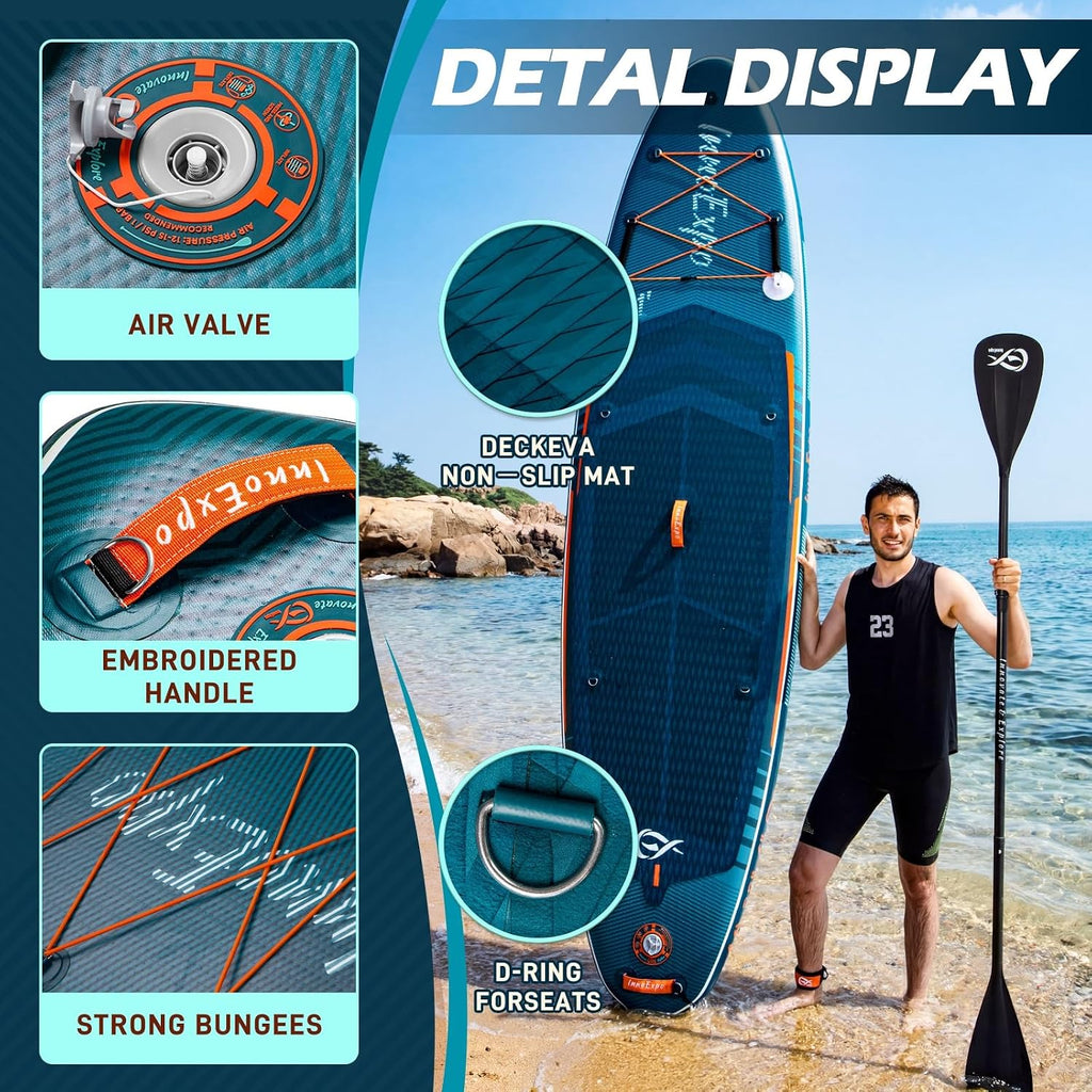 InnoExpo 11' Inflatable Stand Up Paddle Boards with Premium Accessories, Wide Stable SUP Paddle Board Design, Non-Slip Comfort Deck for Youth & Adults