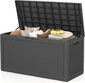 Skepphlay 100 Gallon Deck Box Outdoor Waterproof, Rattan Outdoor Storage Box, Patio Storage Boxes for Cushions, Pillow, Garden Tools, Equipment