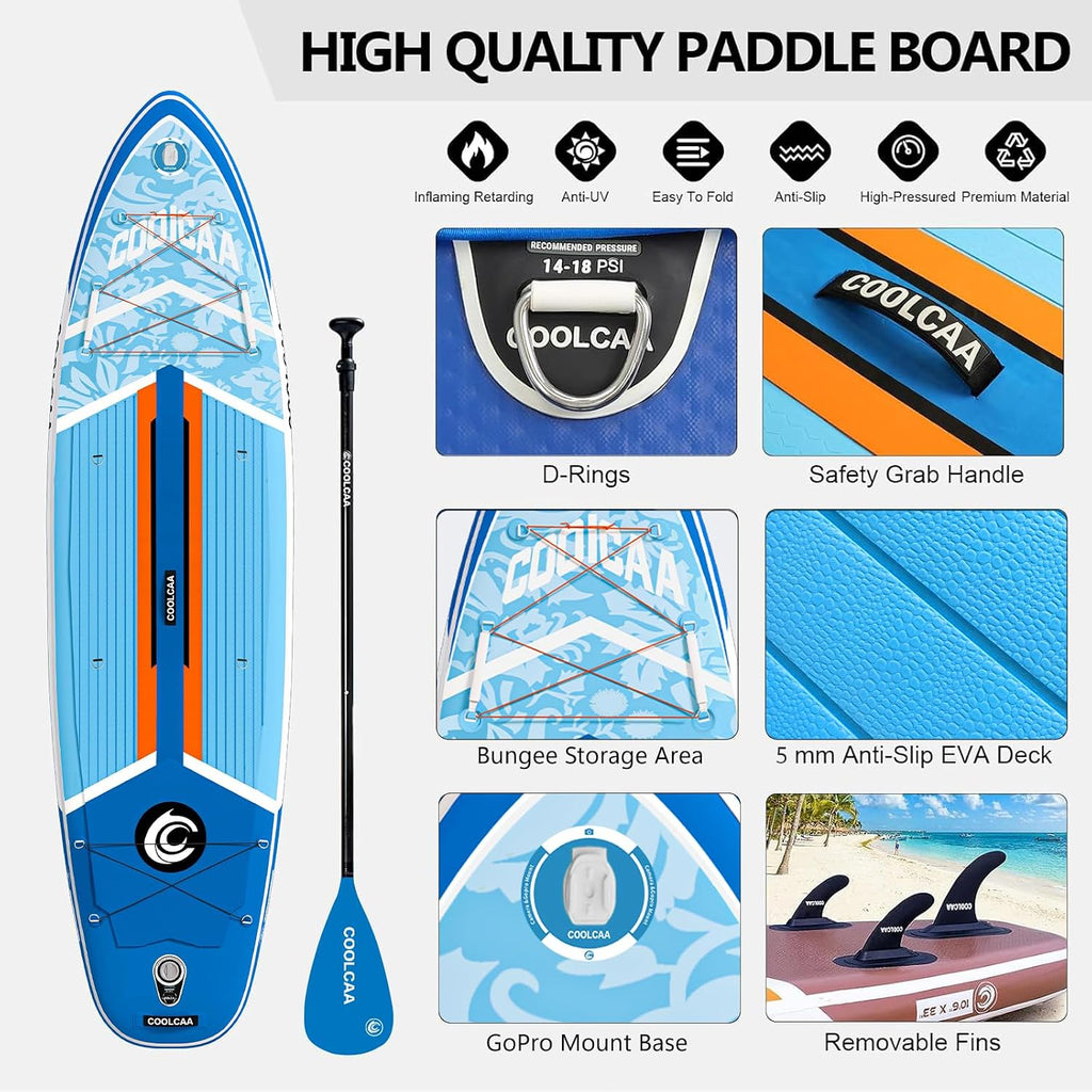 COOLCAA Dolphin Inflatable Paddle Board, Extra Wide & Stable SUP for Family and Beginners, Versatile for Water Activities, with Complete Accessories & Backpack