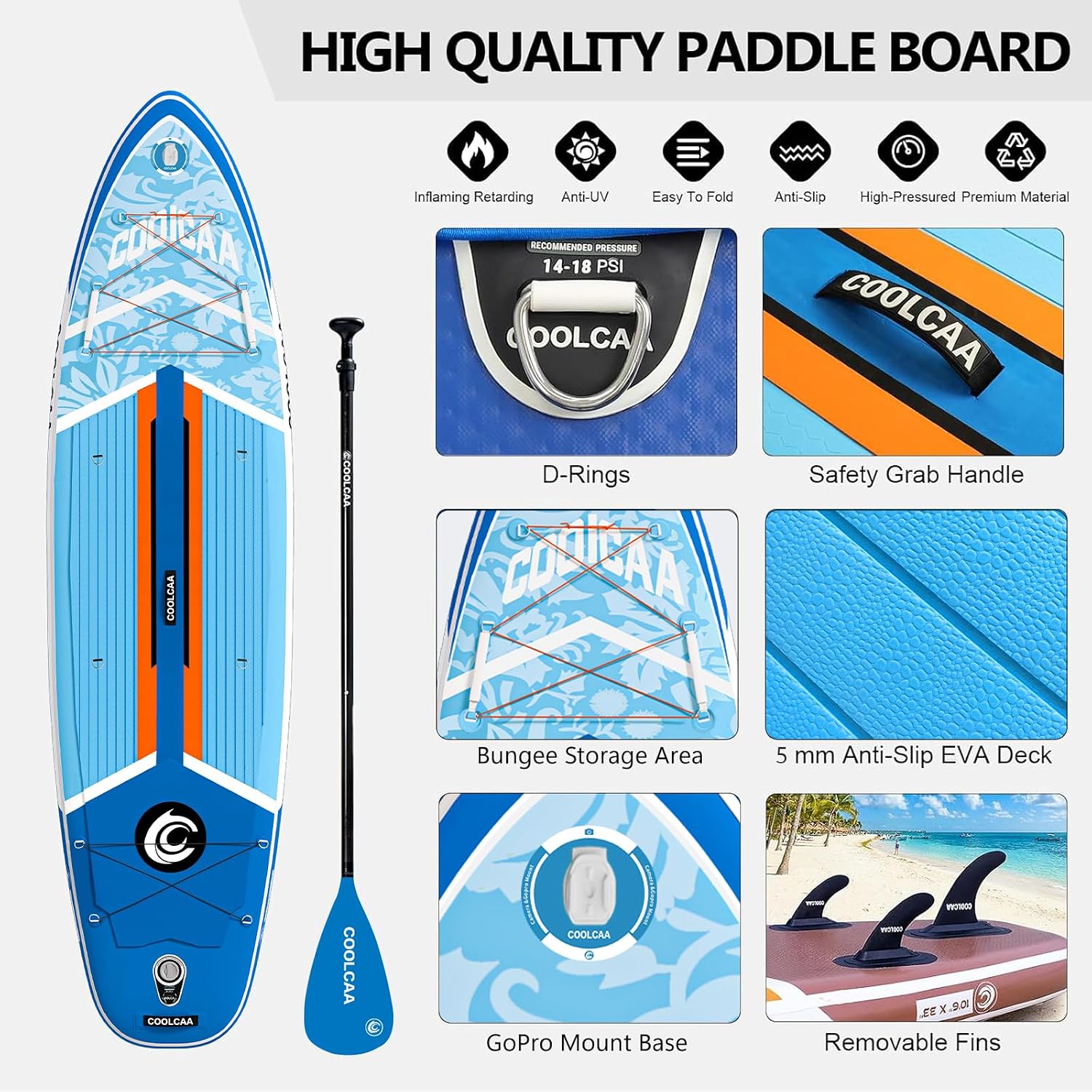 COOLCAA Dolphin Inflatable Paddle Board, Extra Wide & Stable SUP for Family and Beginners, Versatile for Water Activities, with Complete Accessories & Backpack