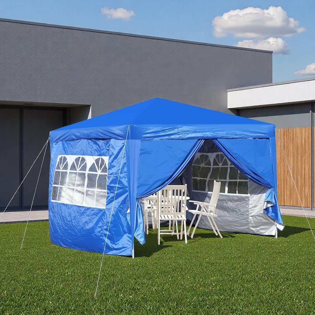 10x10FT Canopy Tent, Outdoor Gazebo Pop up Canopy with 4 Removable Sidewalls & 2 Windows, Patio Camping Shade Canopy with 4 PCS Weight Sand Bag & Carry Bag, Ideal for Parties Events, Blue